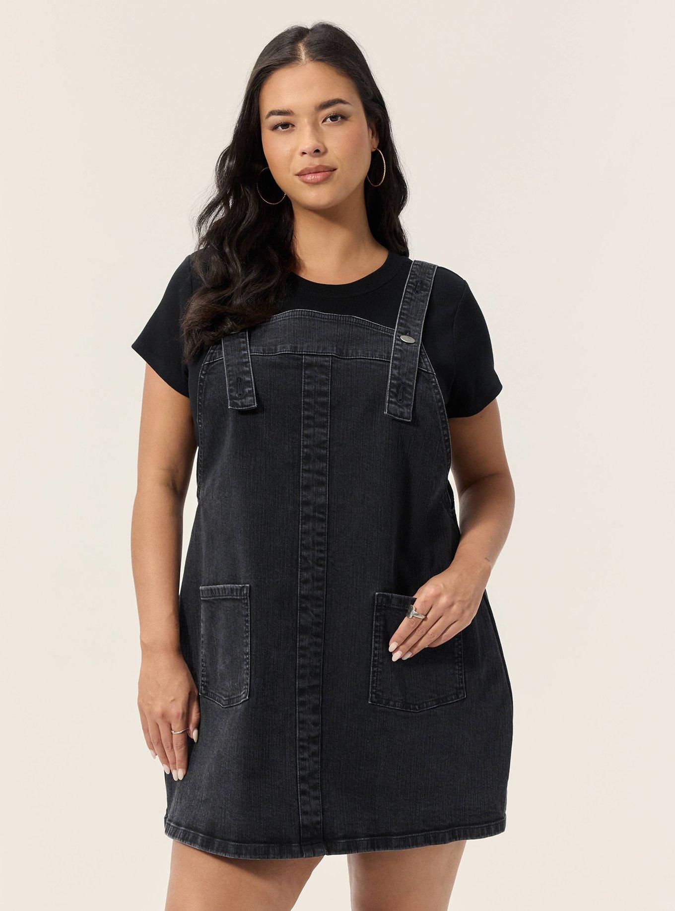 Festi Denim Pinafore Dress, WASHED BLACK, alternate