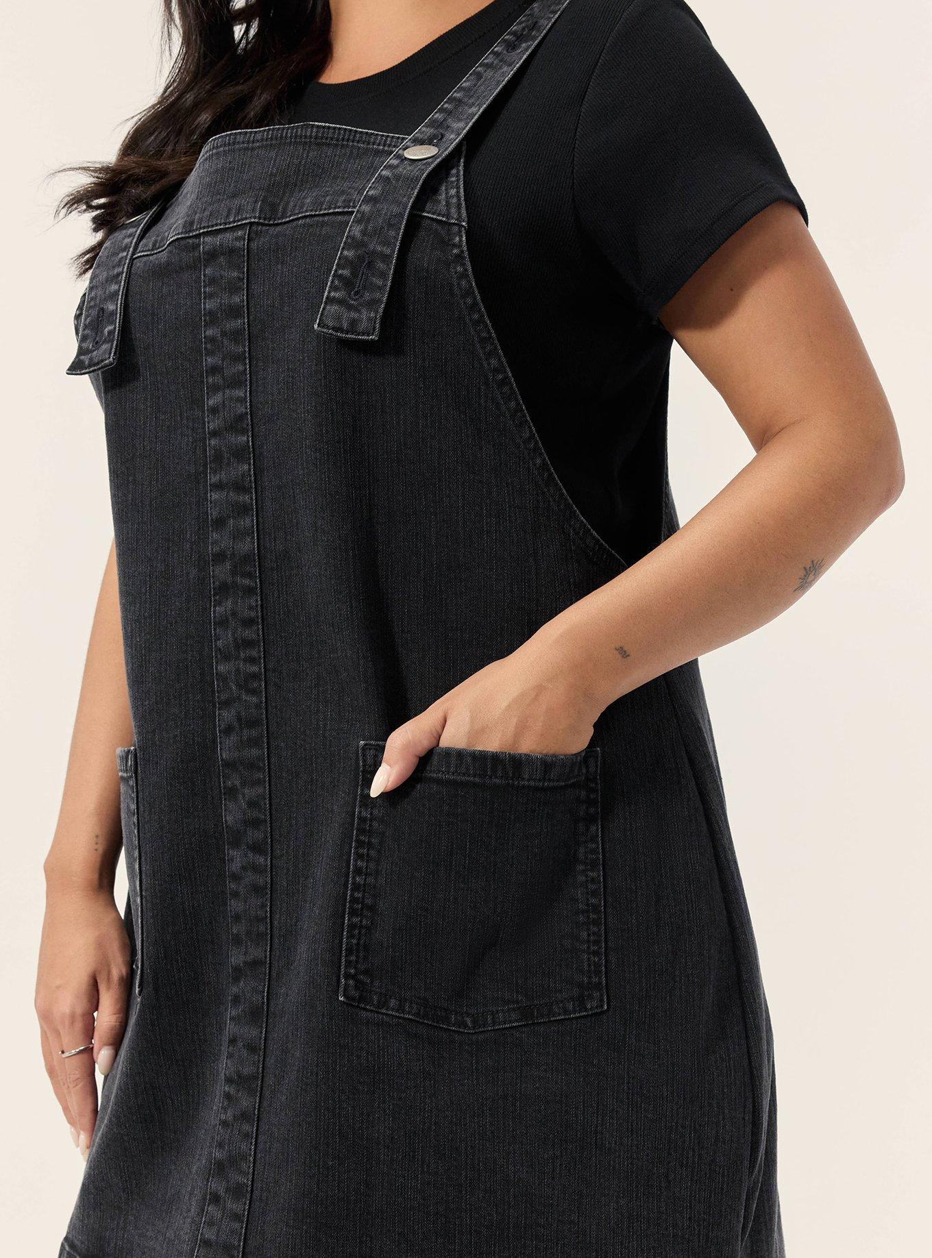 Festi Denim Pinafore Dress, WASHED BLACK, alternate
