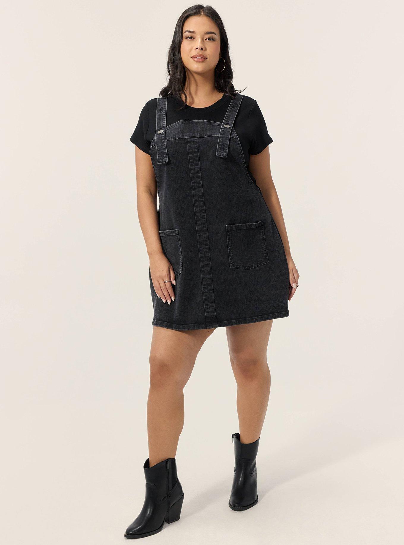 Festi Denim Pinafore Dress, WASHED BLACK, alternate