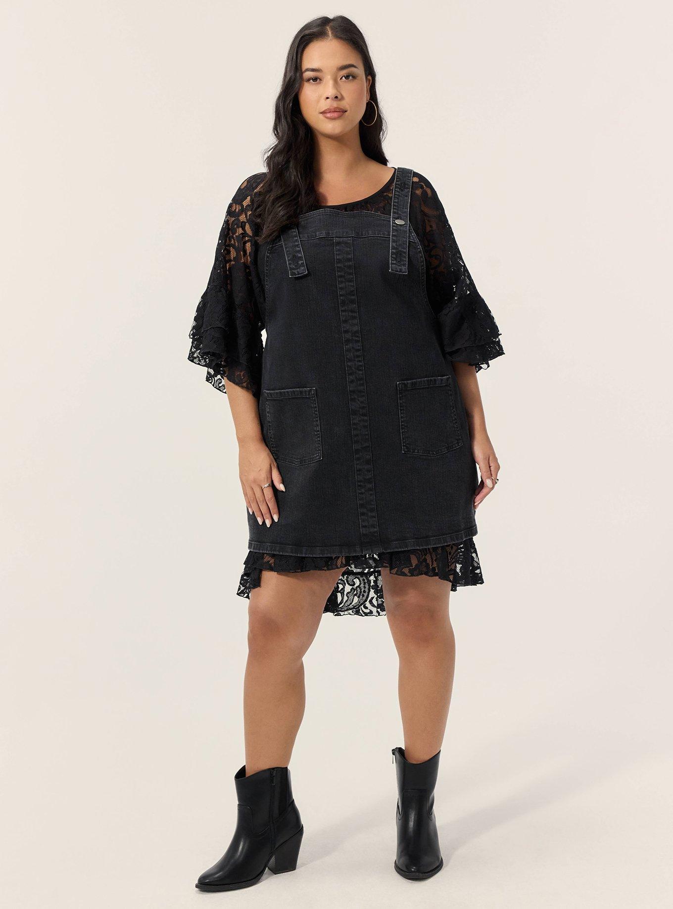 Festi Denim Pinafore Dress, WASHED BLACK, hi-res