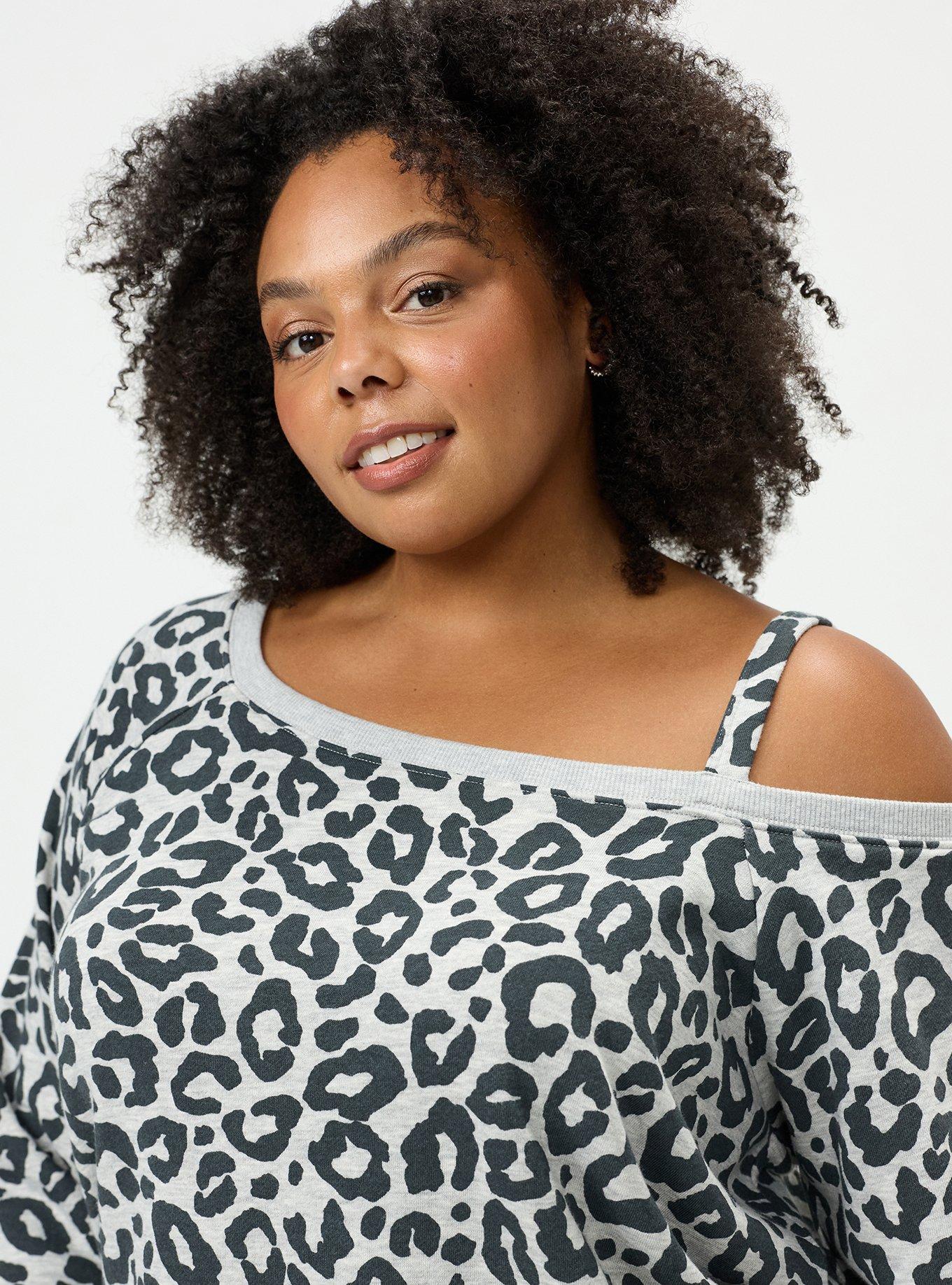 French Terry Off-Shoulder Sweatshirt, LILS LEOPARD HEATHER GREY, alternate