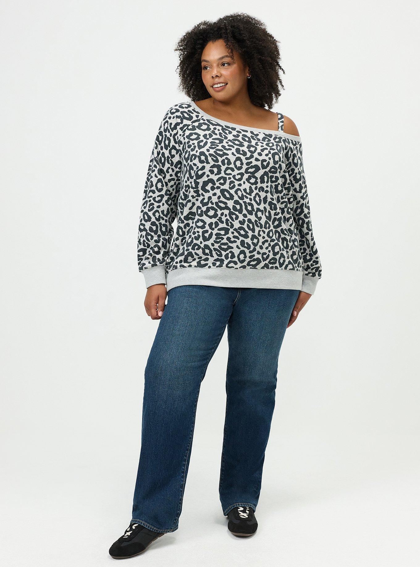 French Terry Off-Shoulder Sweatshirt, LILS LEOPARD HEATHER GREY, alternate