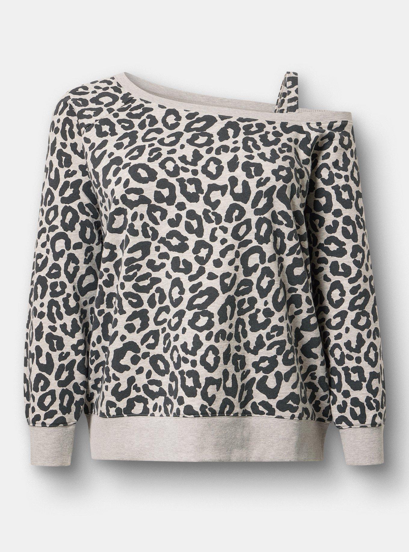French Terry Off-Shoulder Sweatshirt, LILS LEOPARD HEATHER GREY, hi-res