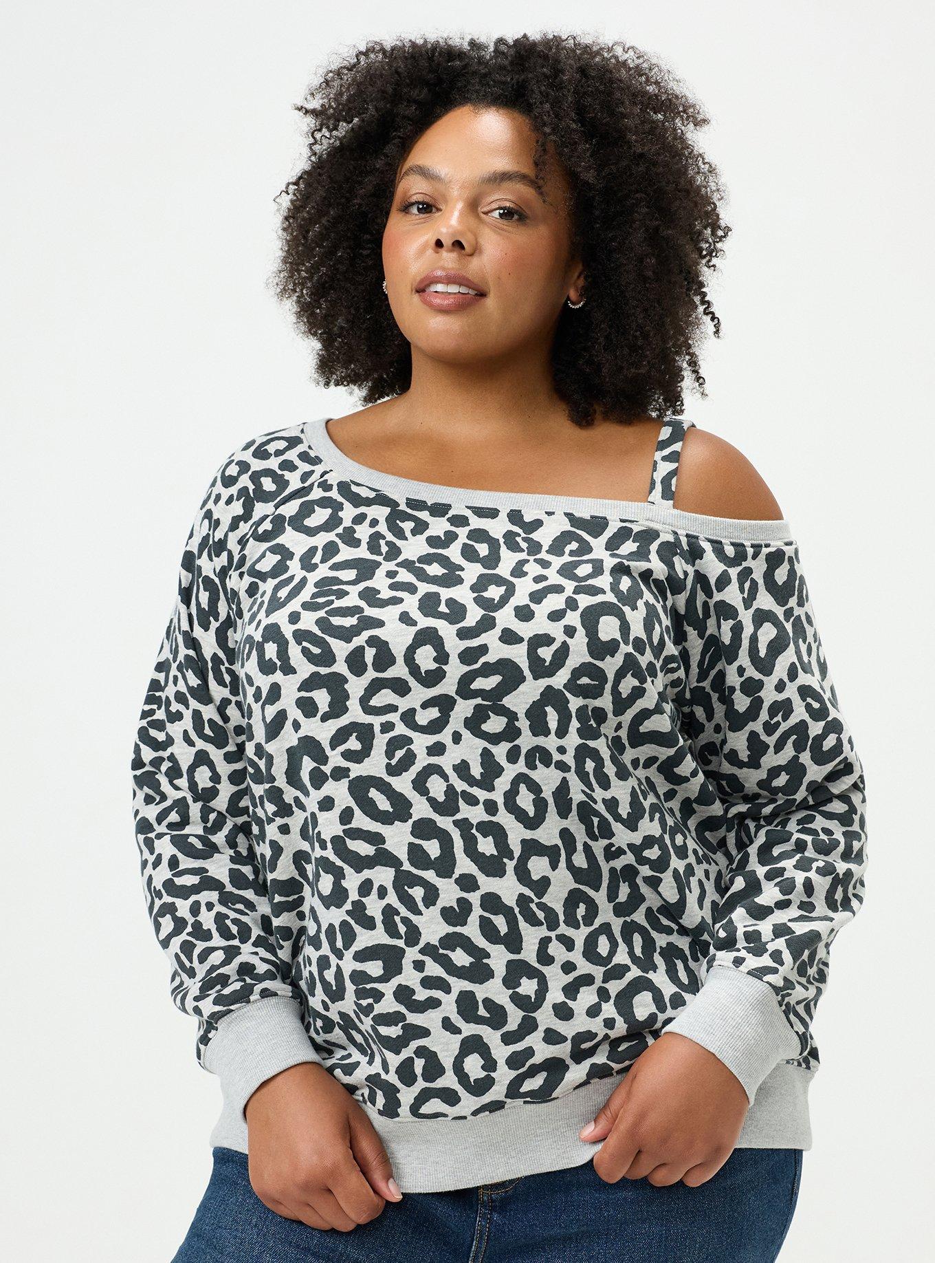 French Terry Off-Shoulder Sweatshirt, LILS LEOPARD HEATHER GREY, hi-res