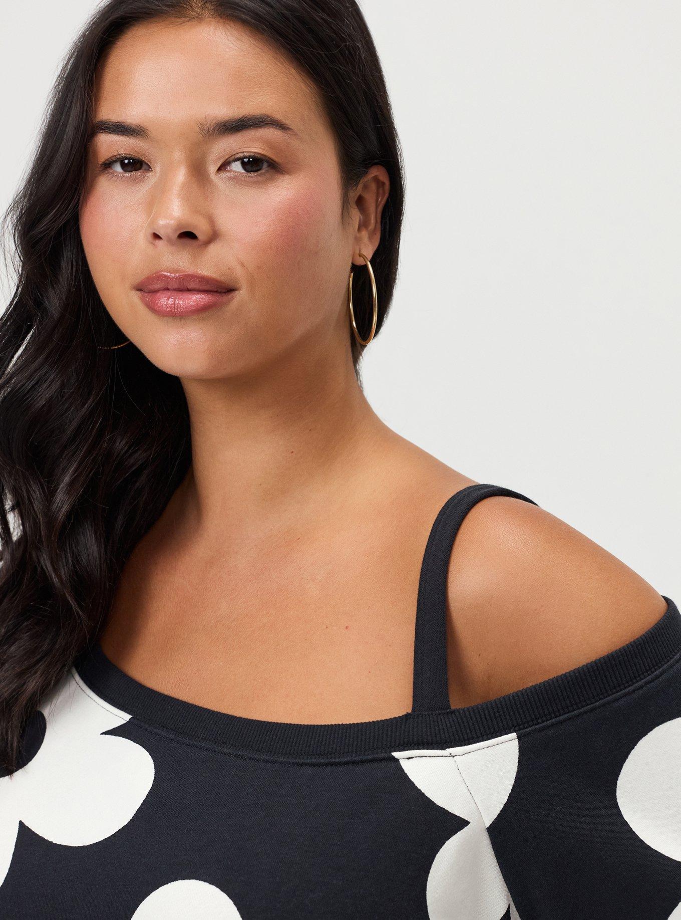 French Terry Off-Shoulder Sweatshirt, NAIVE FLORAL BLACK, alternate