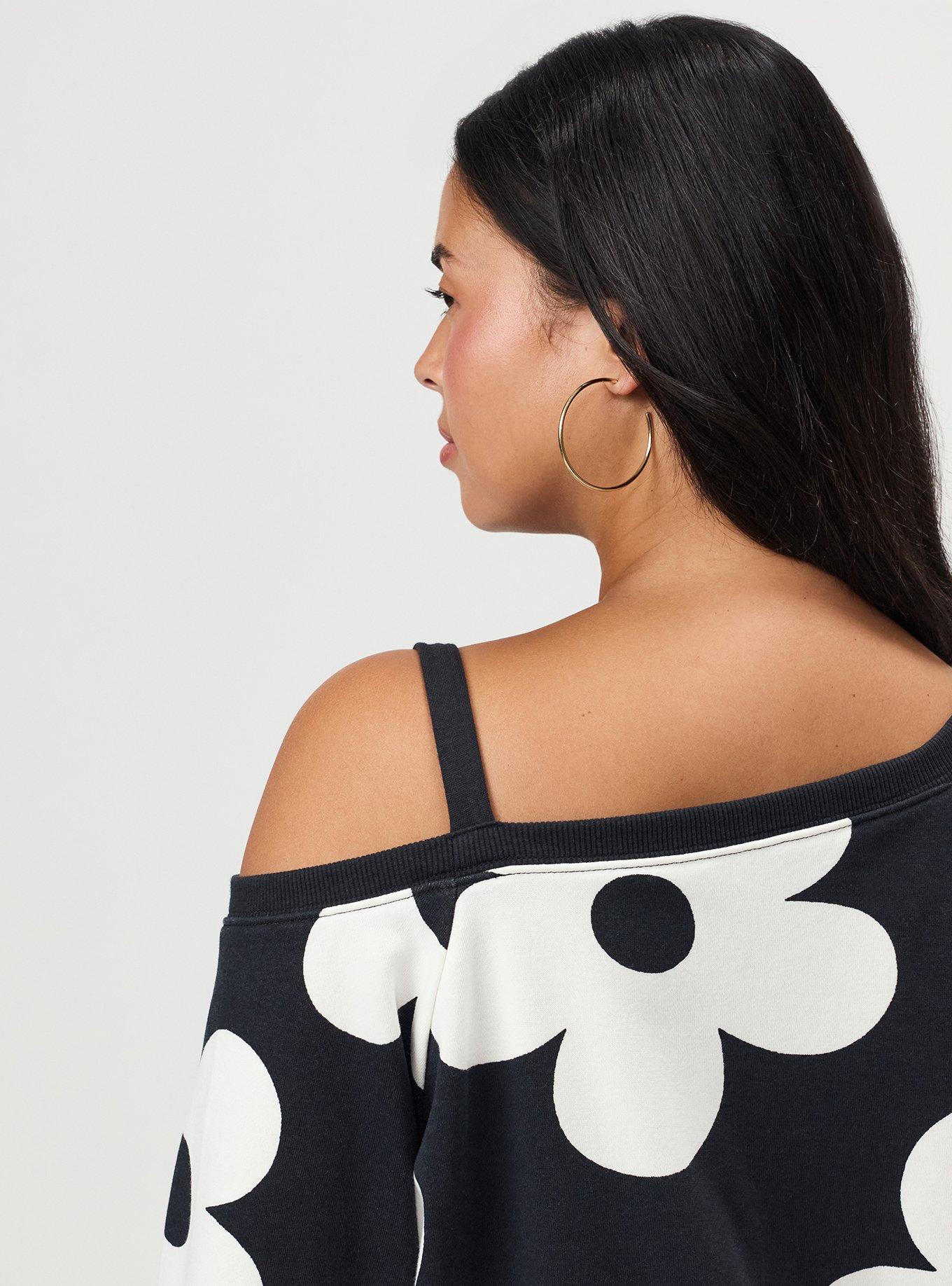 French Terry Off-Shoulder Sweatshirt, NAIVE FLORAL BLACK, alternate