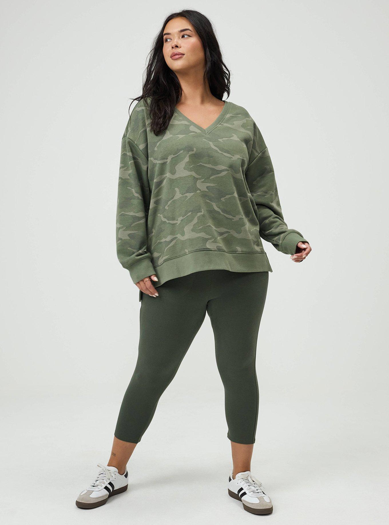 Plus Size French Terry V-Neck Modern Sweatshirt, CAMO CADET, alternate