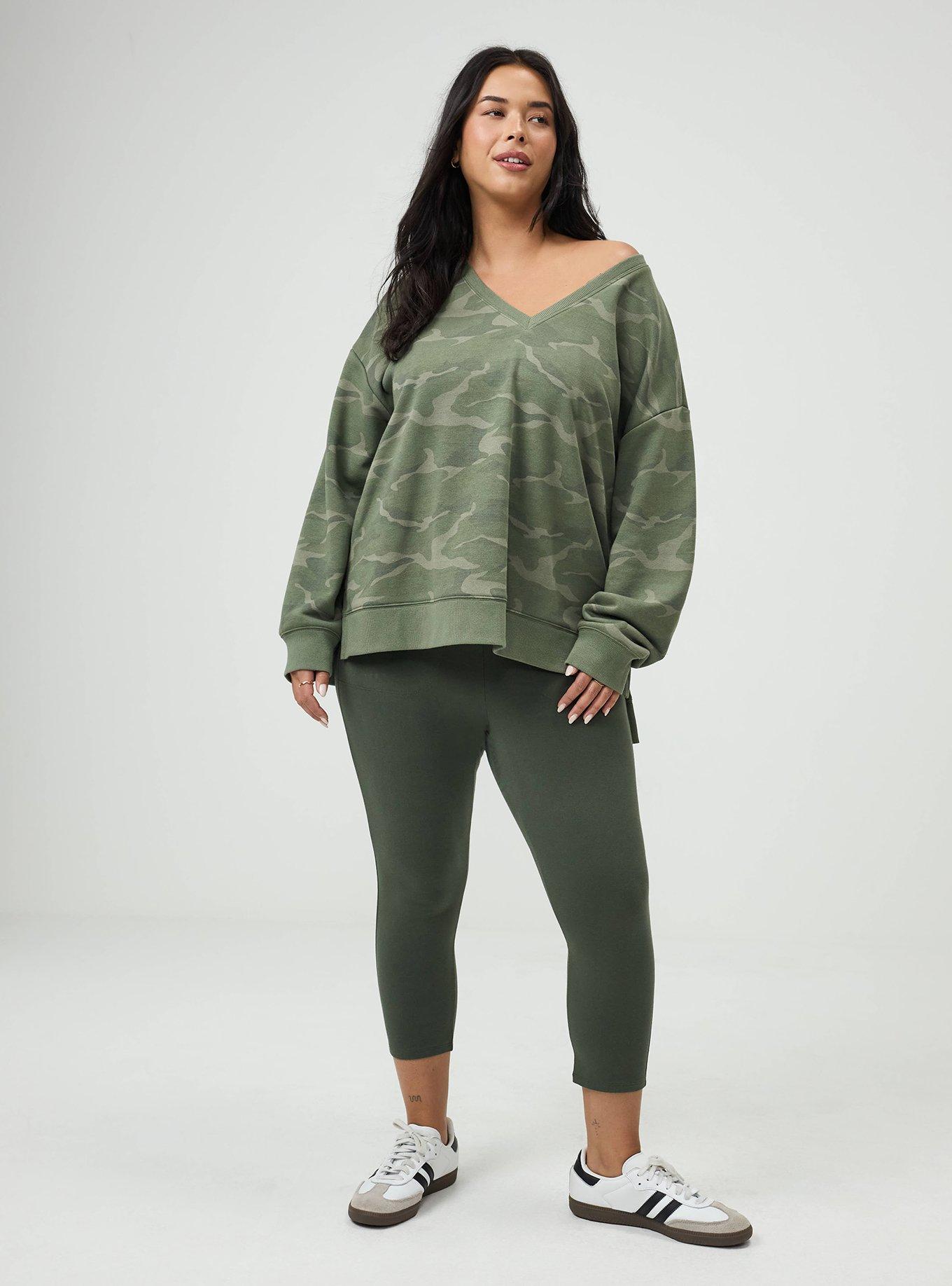 Plus Size French Terry V-Neck Modern Sweatshirt, CAMO CADET, alternate
