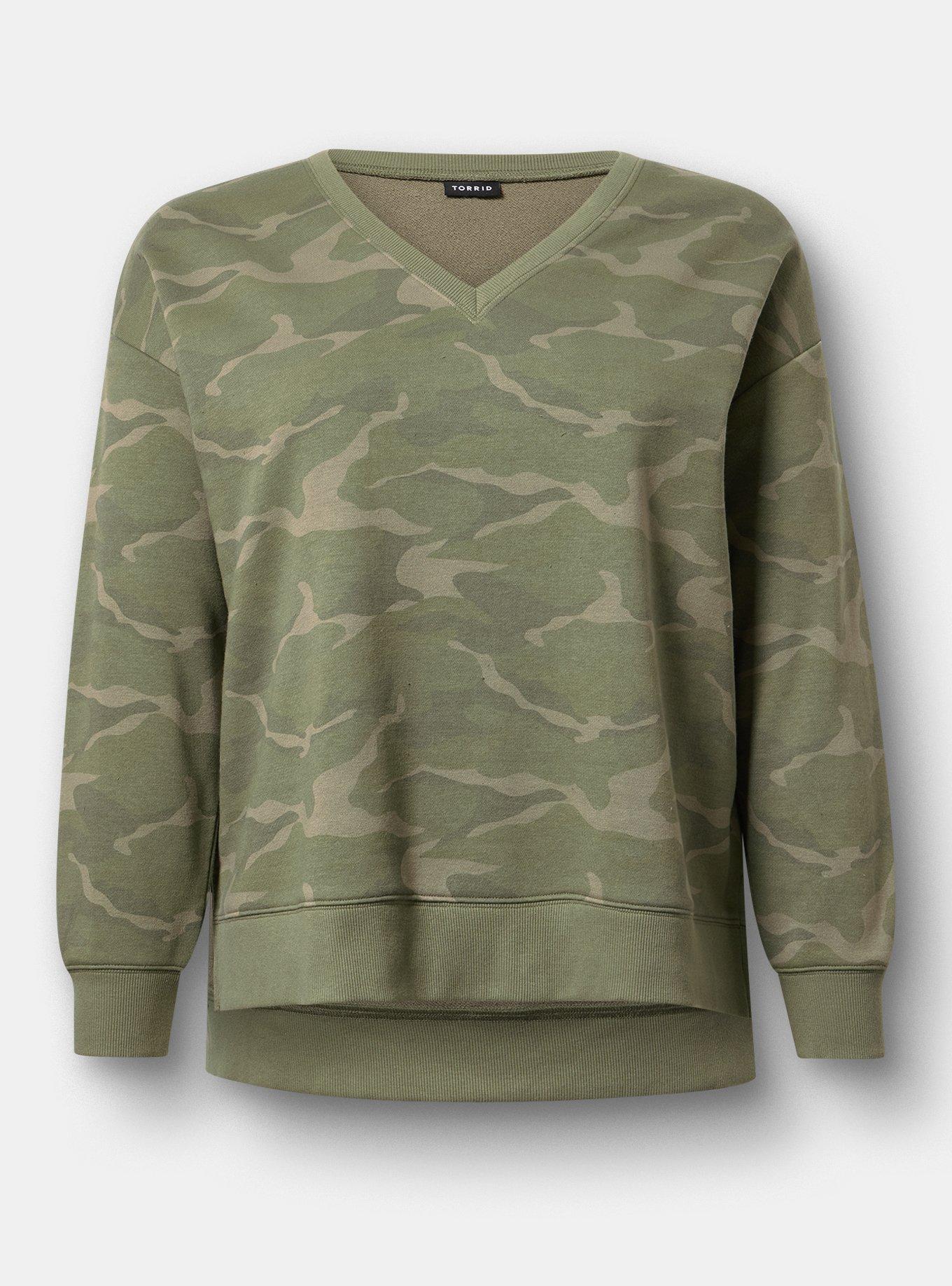 Plus Size French Terry V-Neck Modern Sweatshirt, CAMO CADET, flat