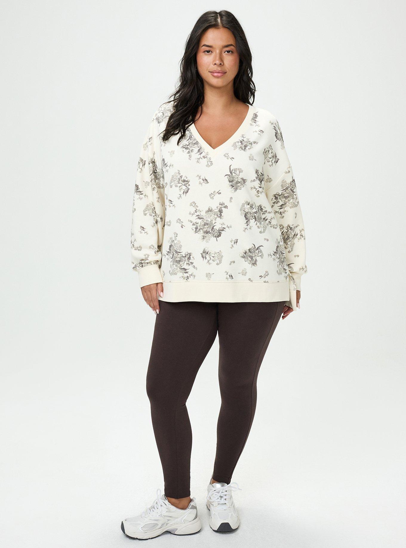 French Terry V-Neck Modern Sweatshirt, WINTER BOUQUET FLORAL IVORY, alternate