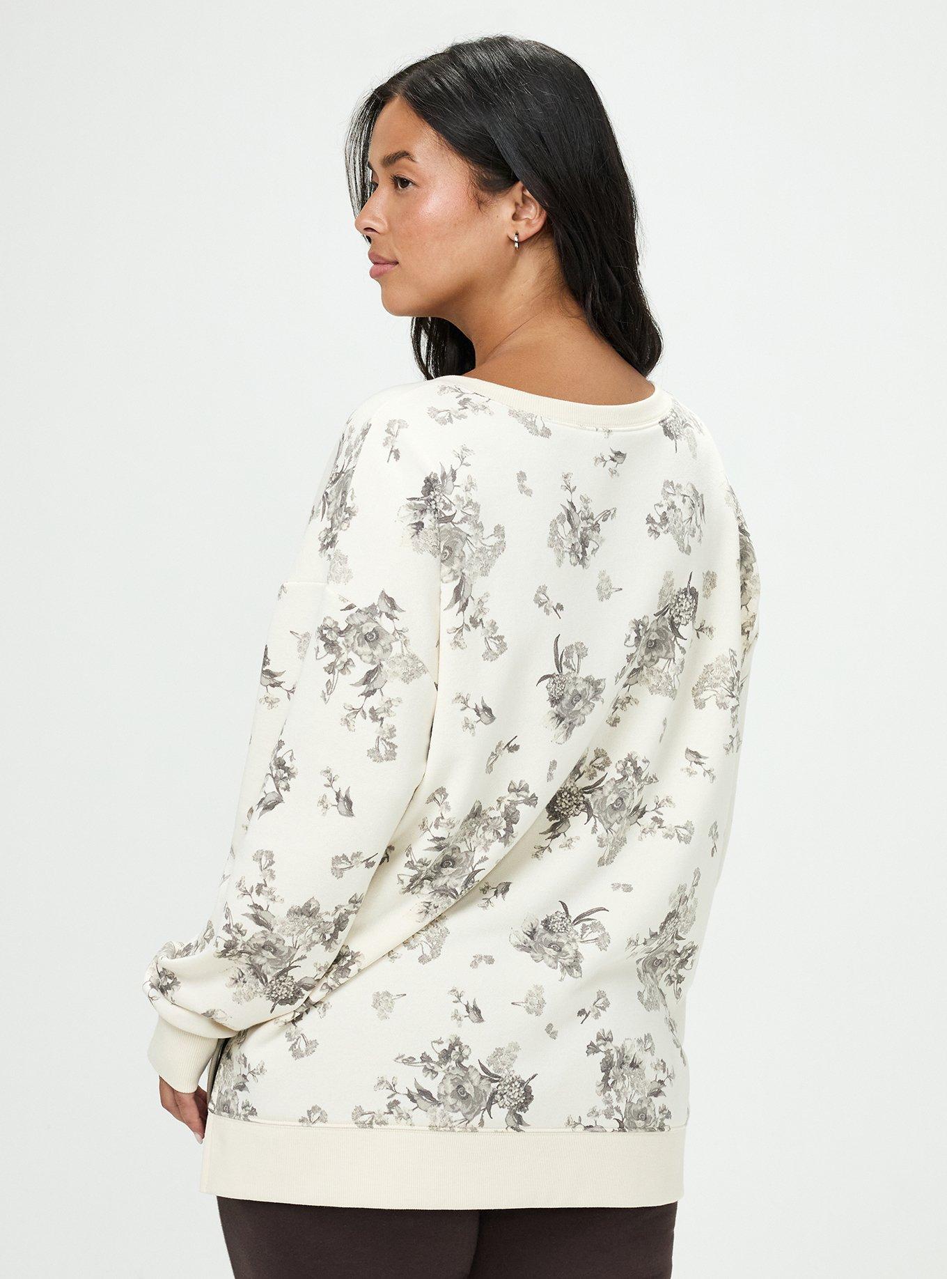 French Terry V-Neck Modern Sweatshirt, WINTER BOUQUET FLORAL IVORY, alternate