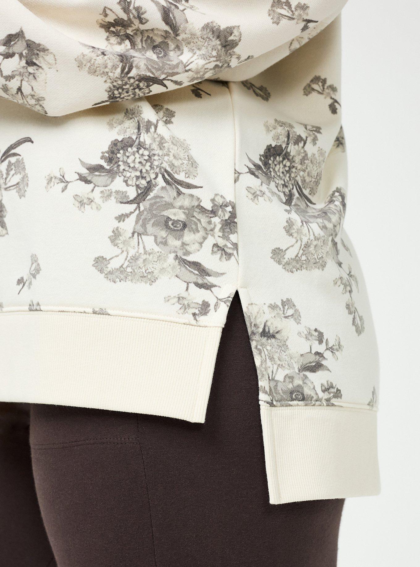 French Terry V-Neck Modern Sweatshirt, WINTER BOUQUET FLORAL IVORY, alternate