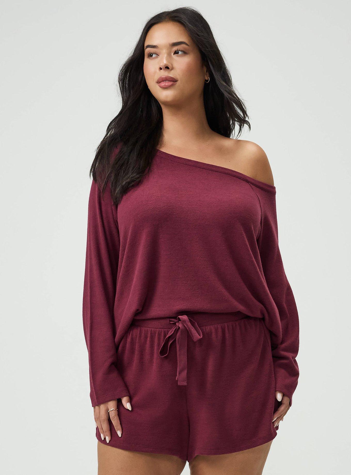 Plus Size Super Soft Plush Lounge Short, MAROON BANNER, alternate