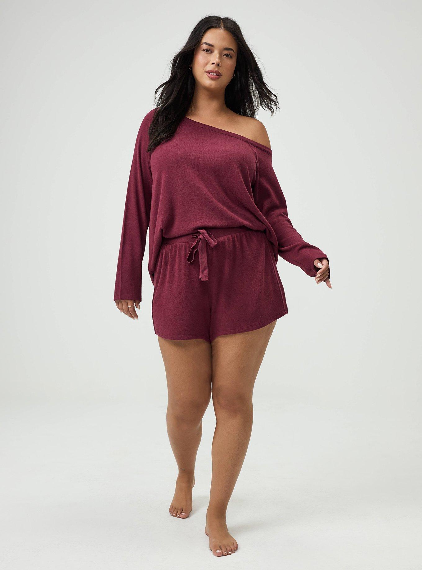Plus Size Super Soft Plush Lounge Short, MAROON BANNER, alternate