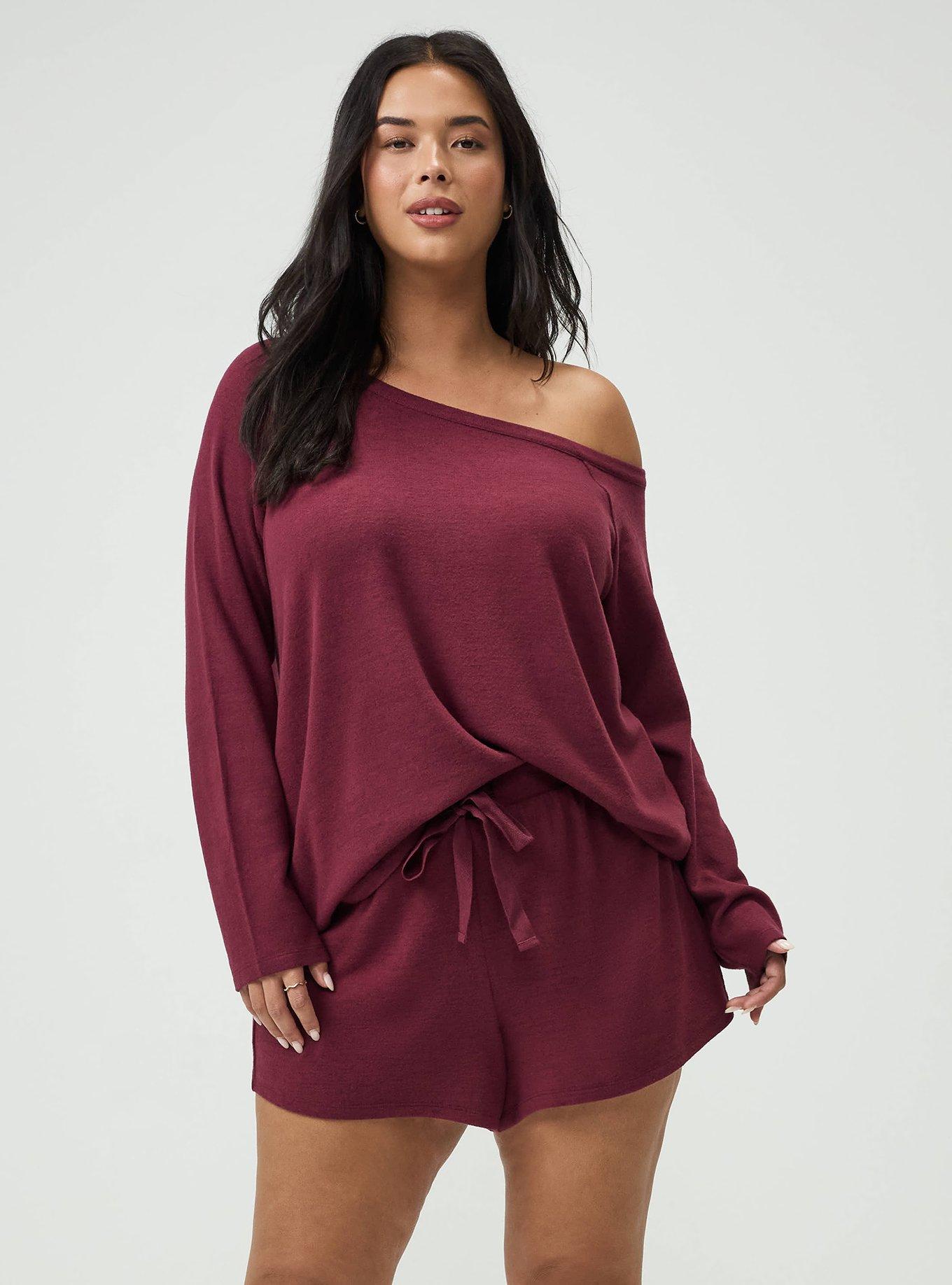 Plus Size Super Soft Plush Lounge Short, MAROON BANNER, hi-res