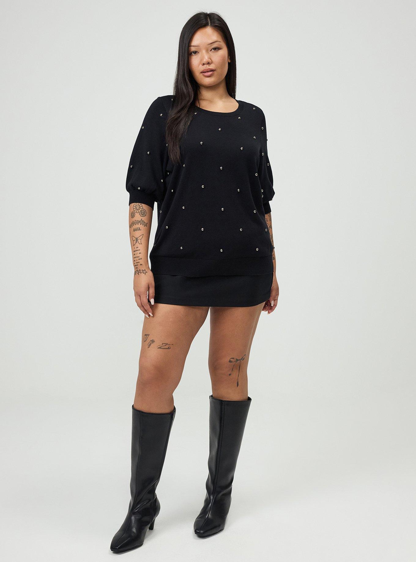 Plus Size Crew Pullover Sweater, DEEP BLACK, alternate