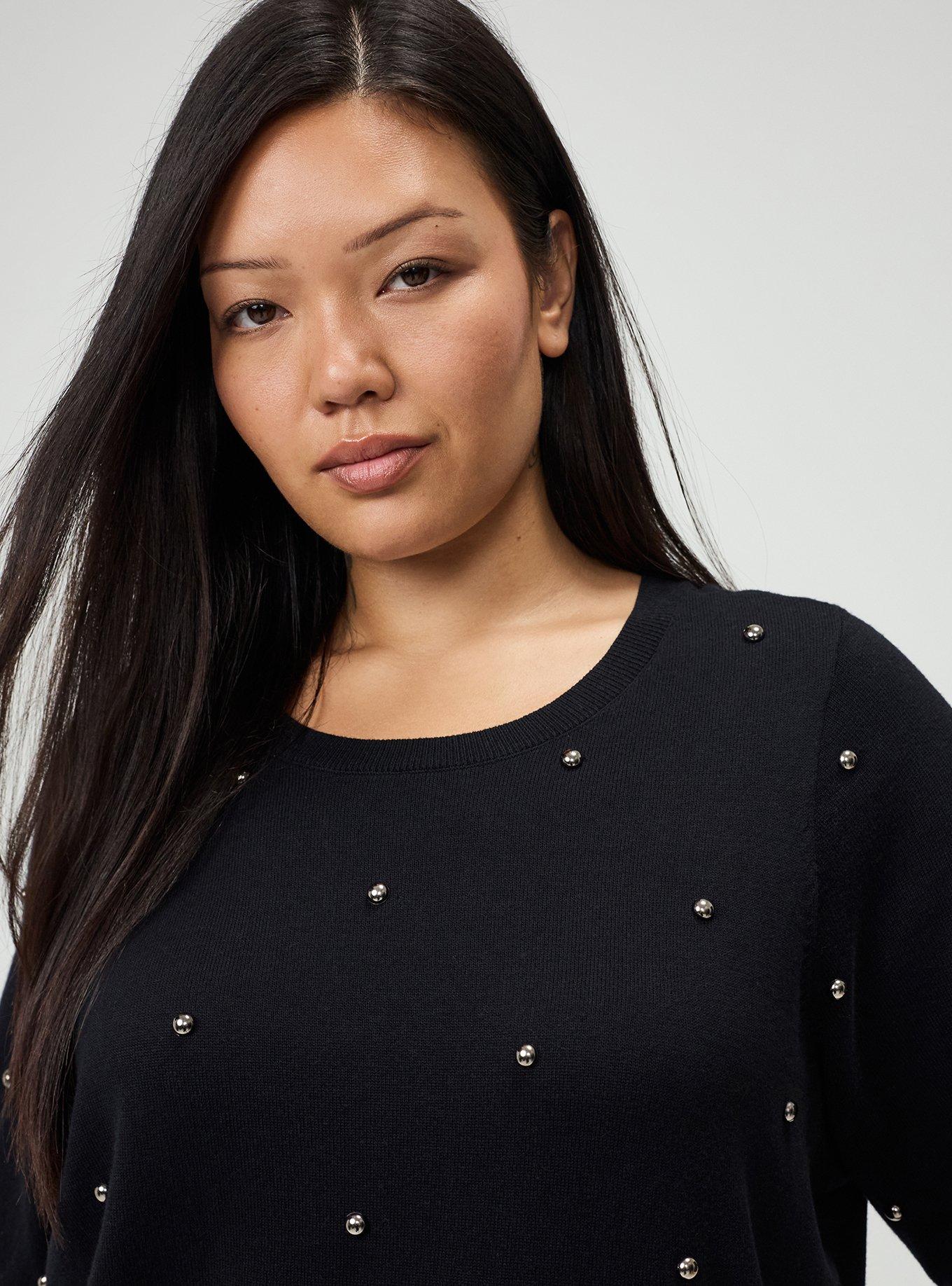 Plus Size Crew Pullover Sweater, DEEP BLACK, alternate