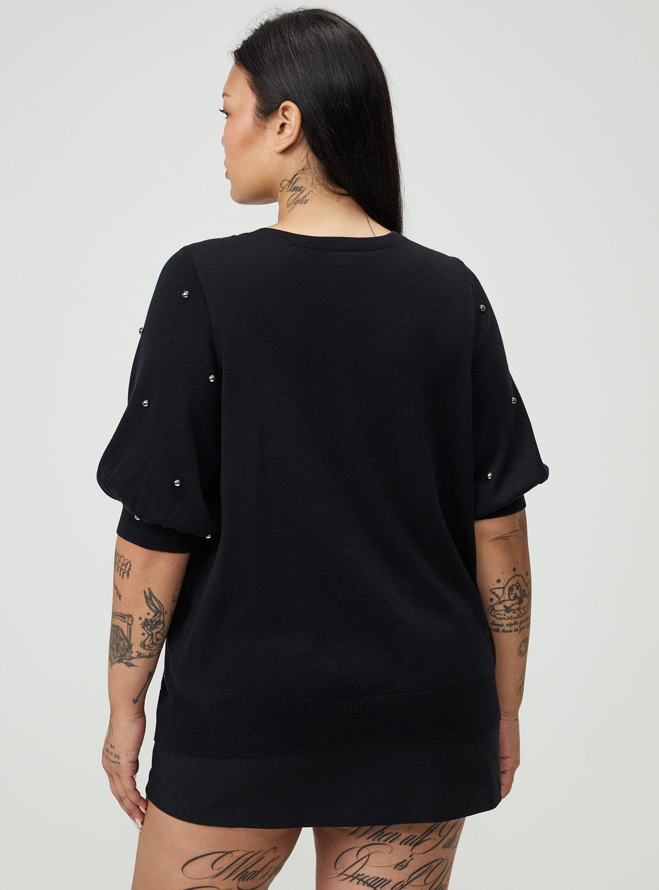 Plus Size Crew Pullover Sweater, DEEP BLACK, alternate