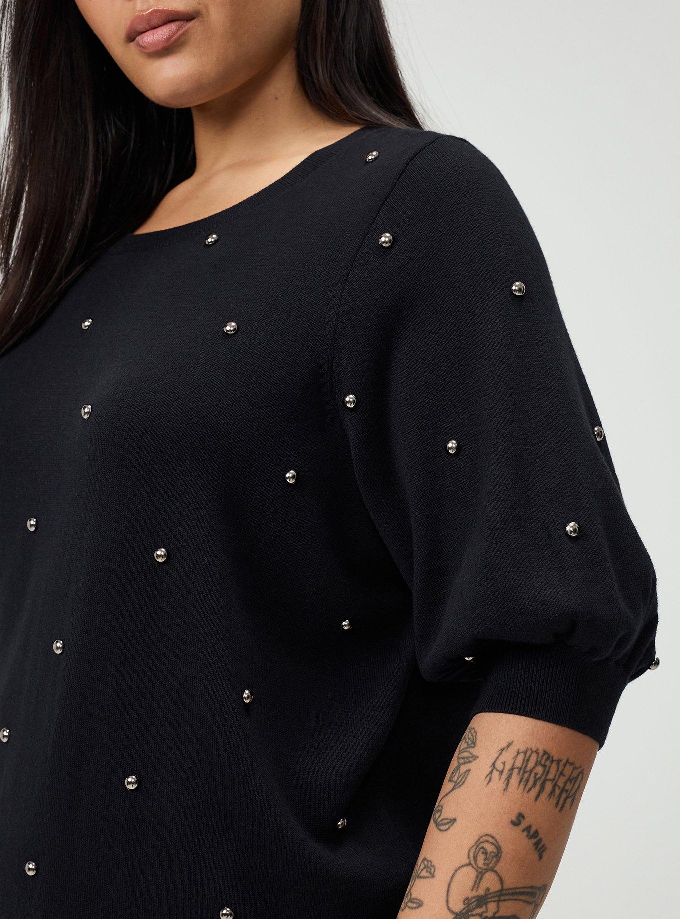 Plus Size Crew Pullover Sweater, DEEP BLACK, alternate