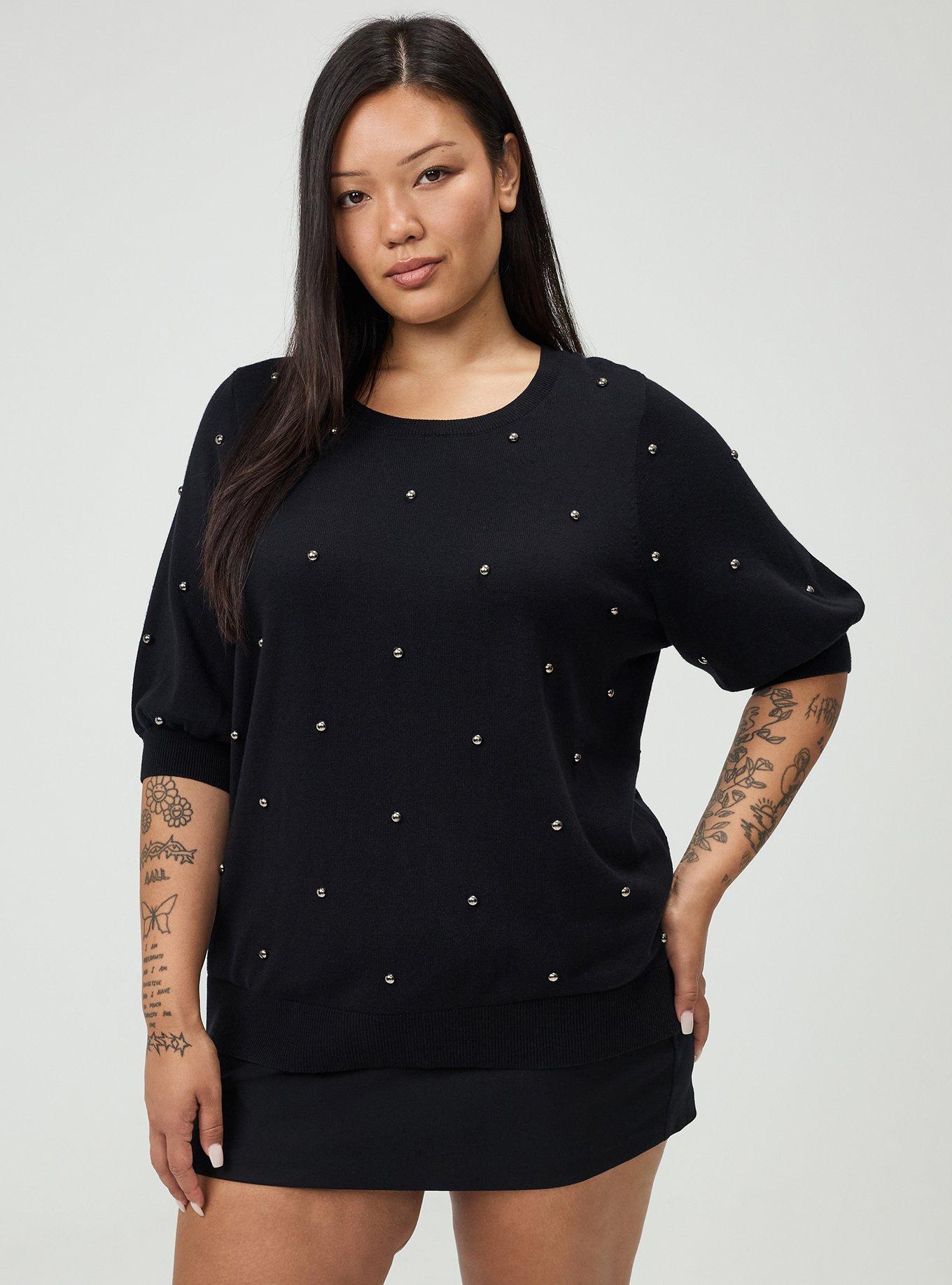 Plus Size Crew Pullover Sweater, DEEP BLACK, alternate