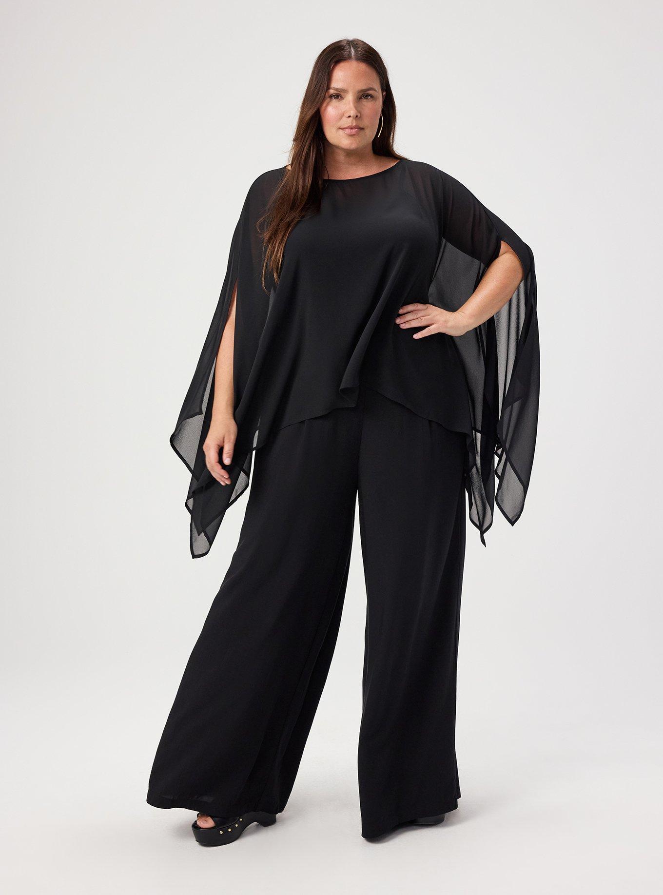 Chiffon Poncho Top, DEEP BLACK, alternate