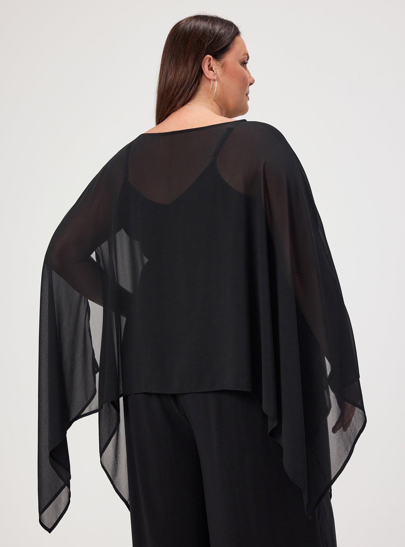 Chiffon Poncho Top, DEEP BLACK, alternate