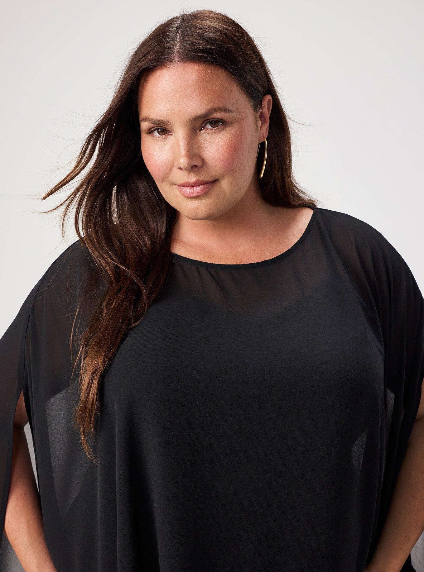 Chiffon Poncho Top, DEEP BLACK, alternate