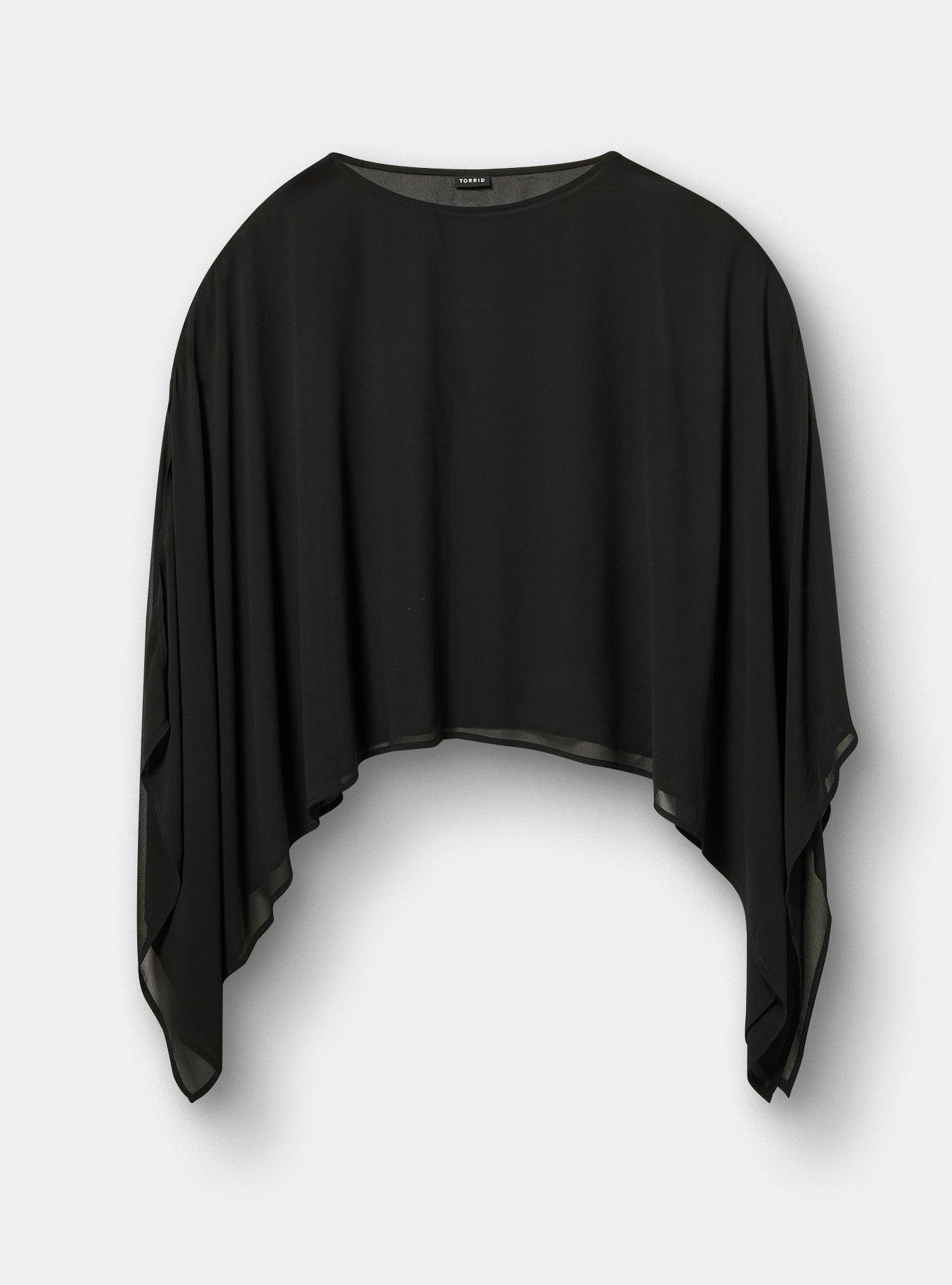 Chiffon Poncho Top, DEEP BLACK, flat