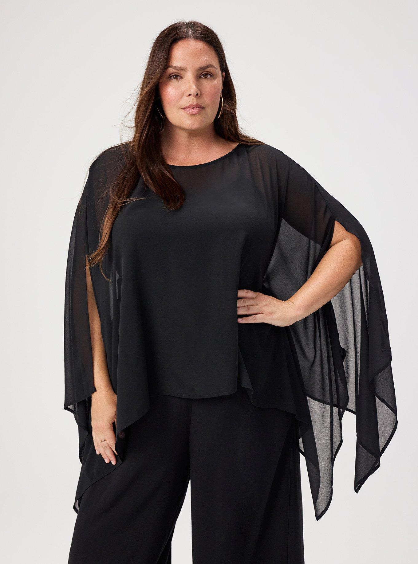 Chiffon Poncho Top, DEEP BLACK, hi-res