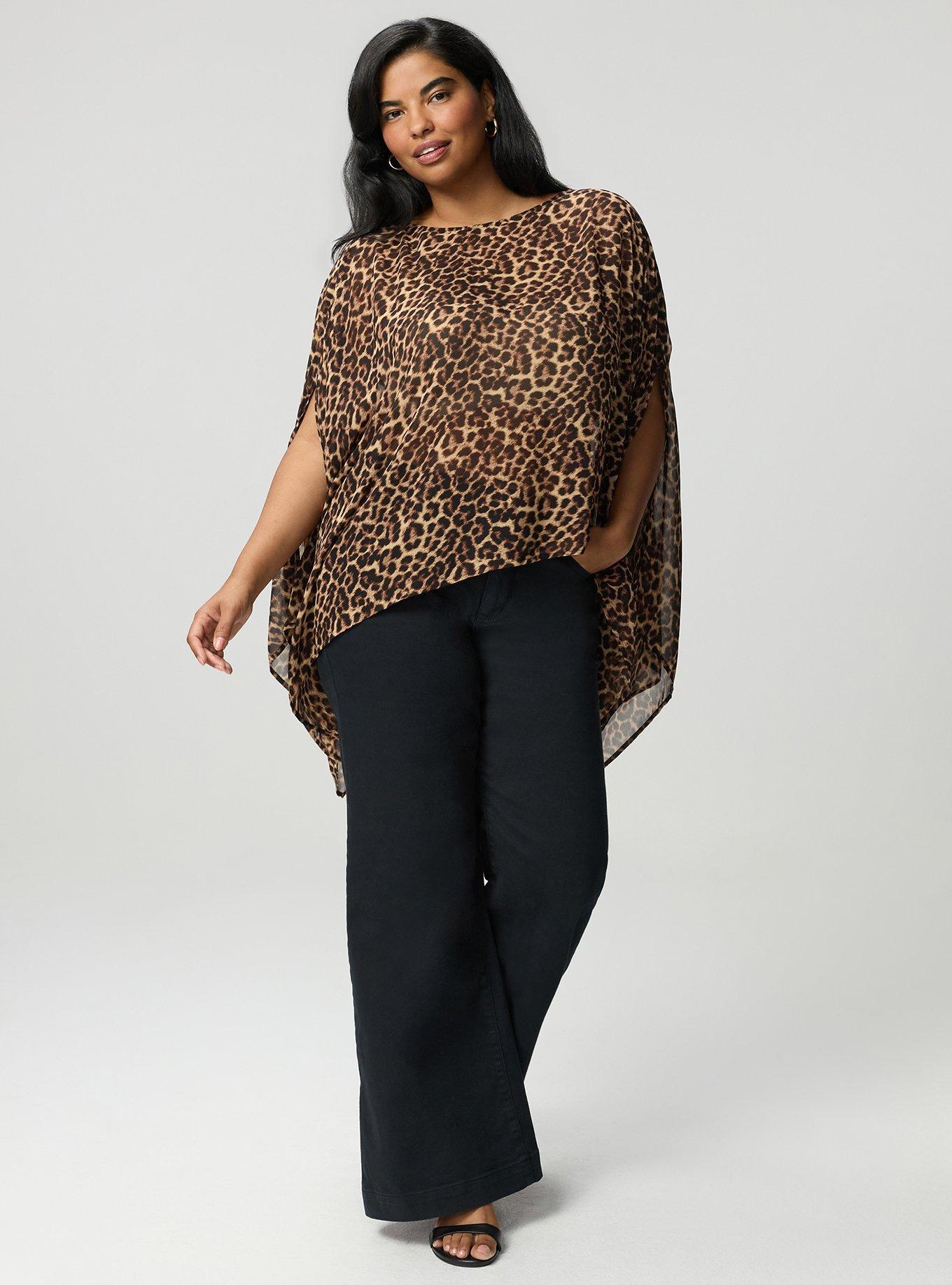 Plus Size Chiffon Poncho Top, ON THE PROWL LEOPARD MULTI, alternate