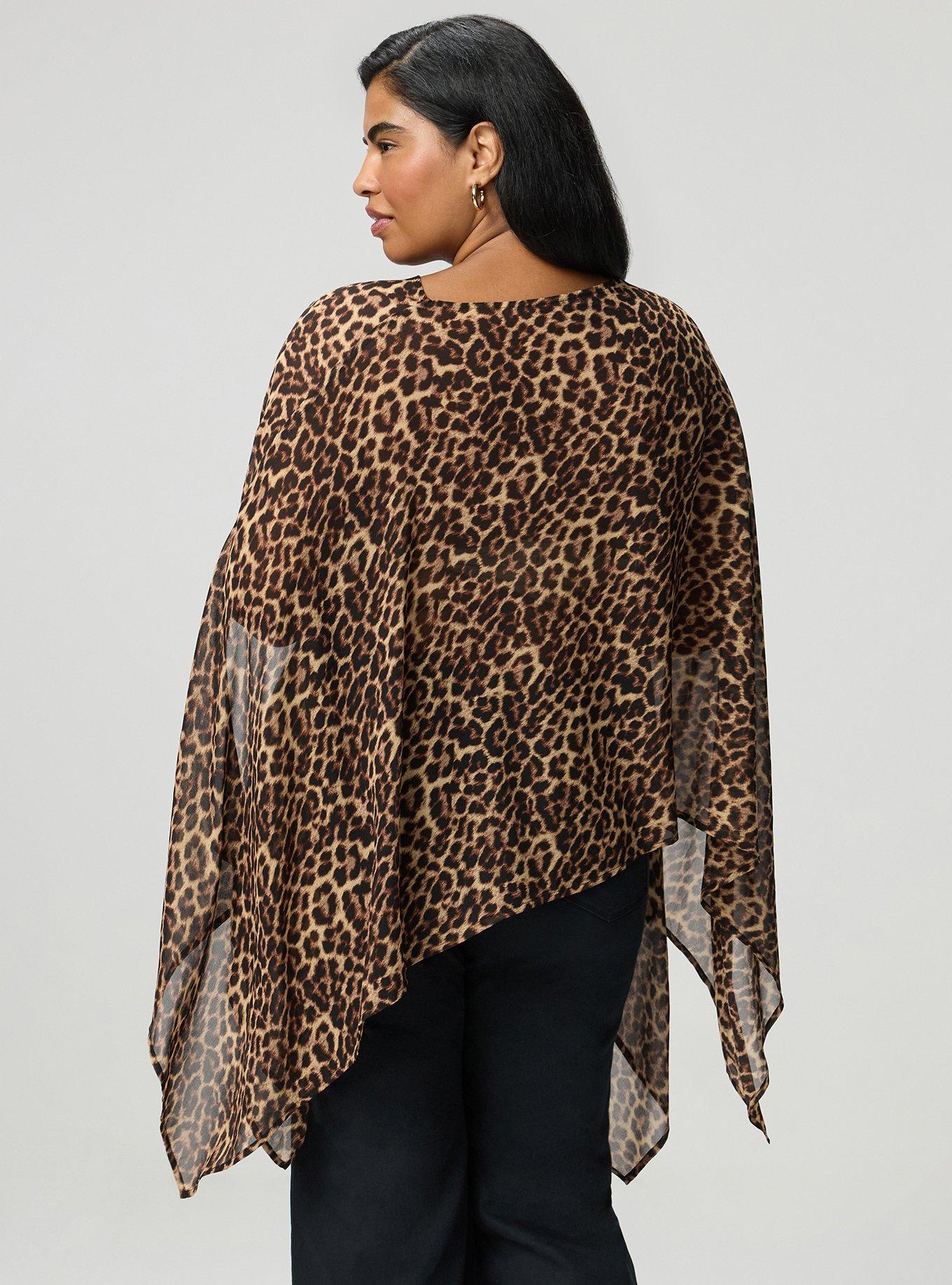 Plus Size Chiffon Poncho Top, ON THE PROWL LEOPARD MULTI, alternate