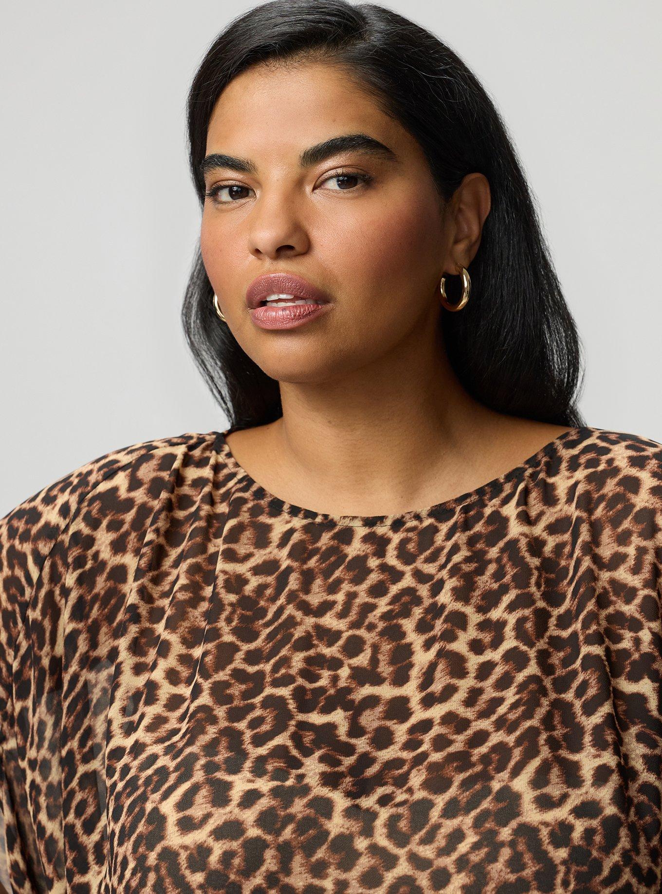 Plus Size Chiffon Poncho Top, ON THE PROWL LEOPARD MULTI, alternate