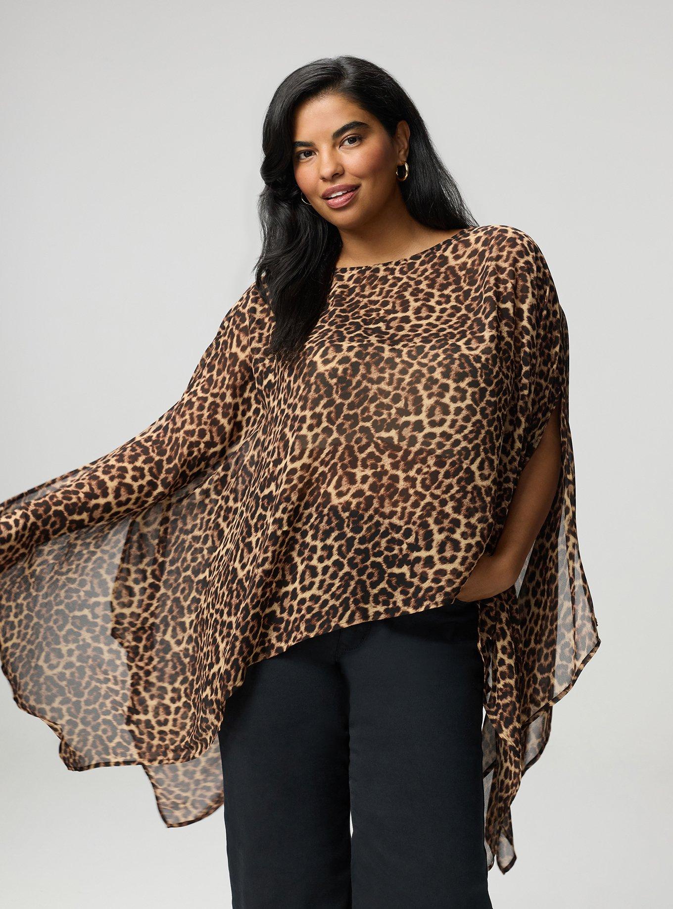 Plus Size Chiffon Poncho Top, ON THE PROWL LEOPARD MULTI, alternate