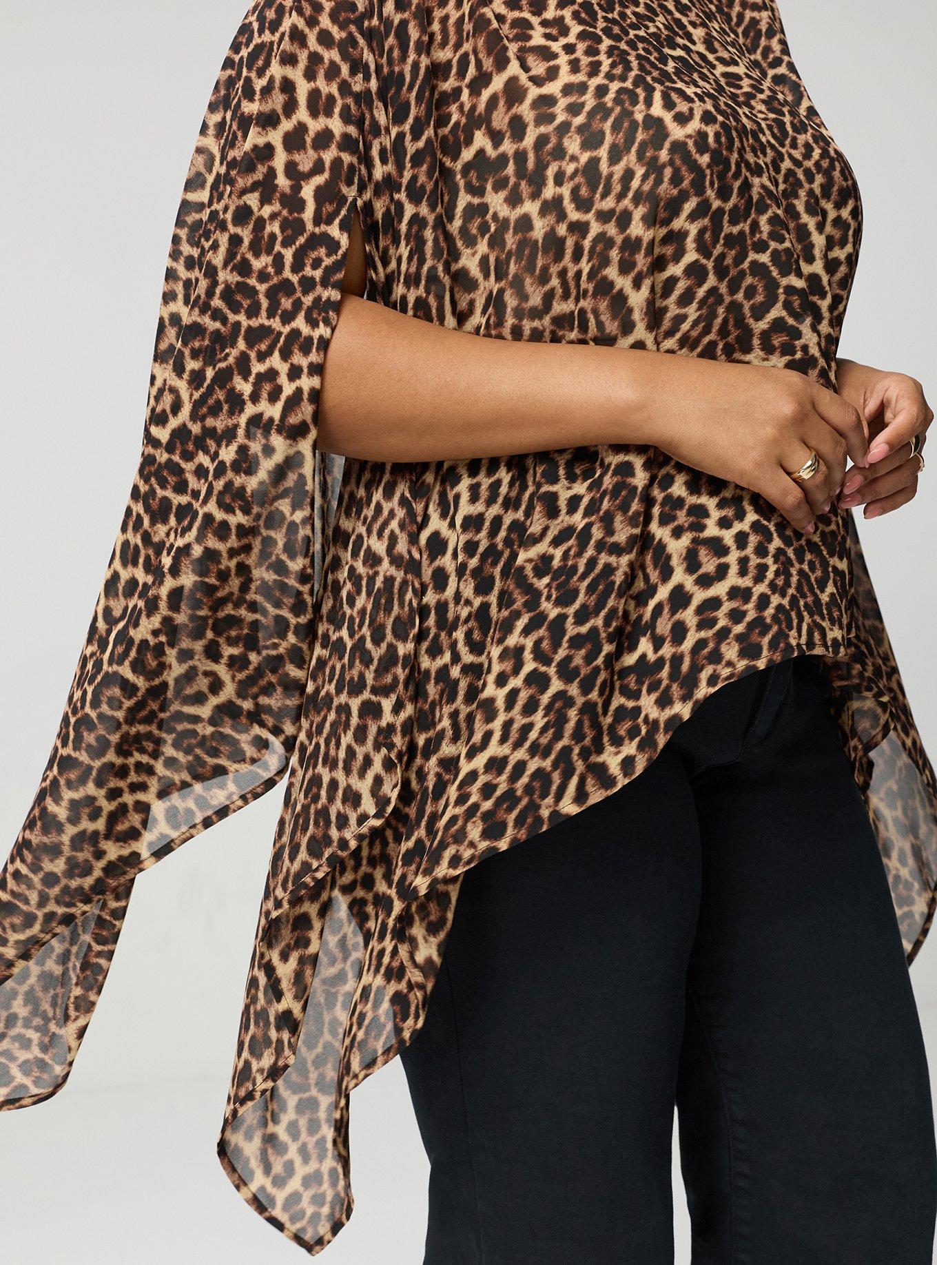 Plus Size Chiffon Poncho Top, ON THE PROWL LEOPARD MULTI, alternate
