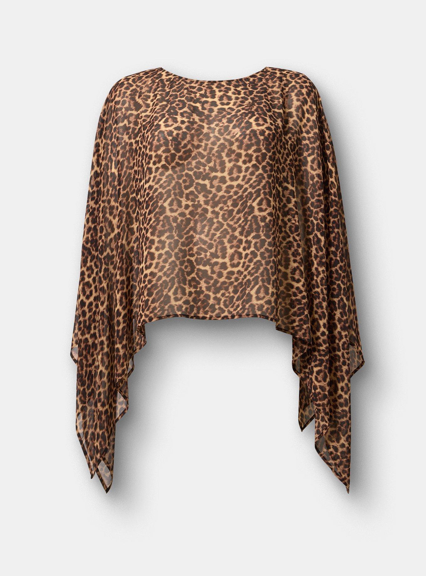 Plus Size Chiffon Poncho Top, ON THE PROWL LEOPARD MULTI, flat