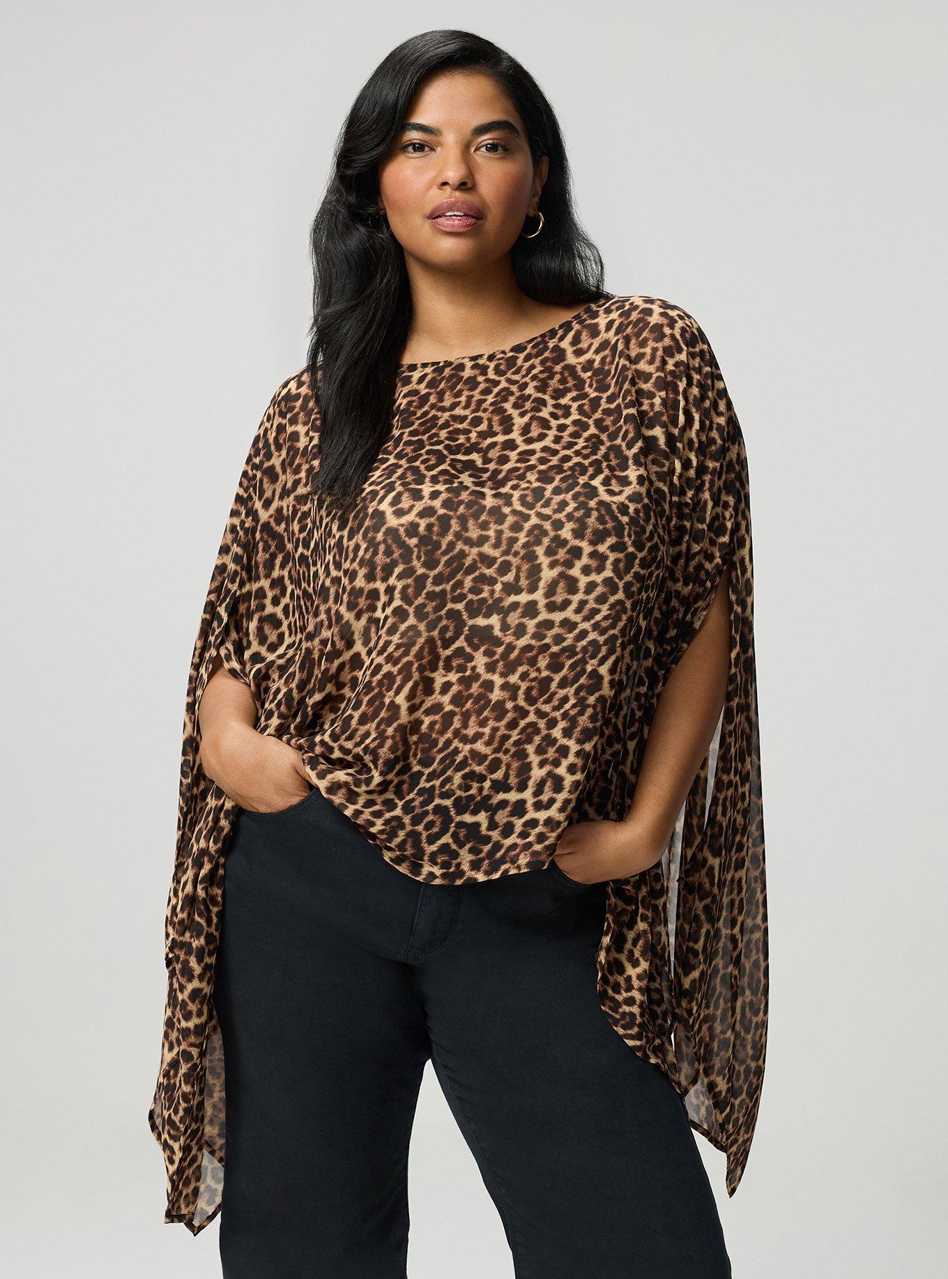 Plus Size Chiffon Poncho Top, ON THE PROWL LEOPARD MULTI, hi-res