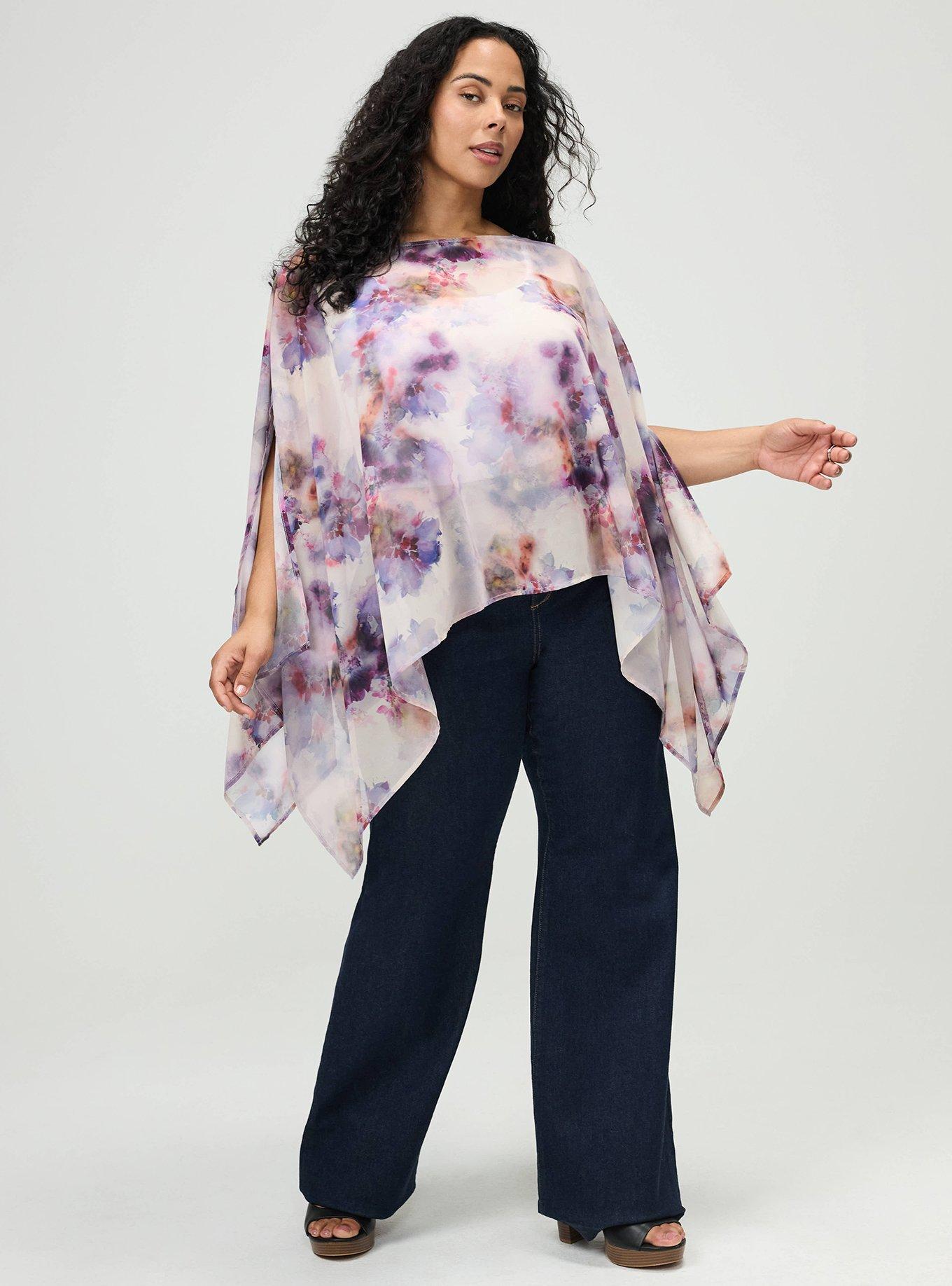 Chiffon Poncho Top, DYED FLORAL MULTI, alternate