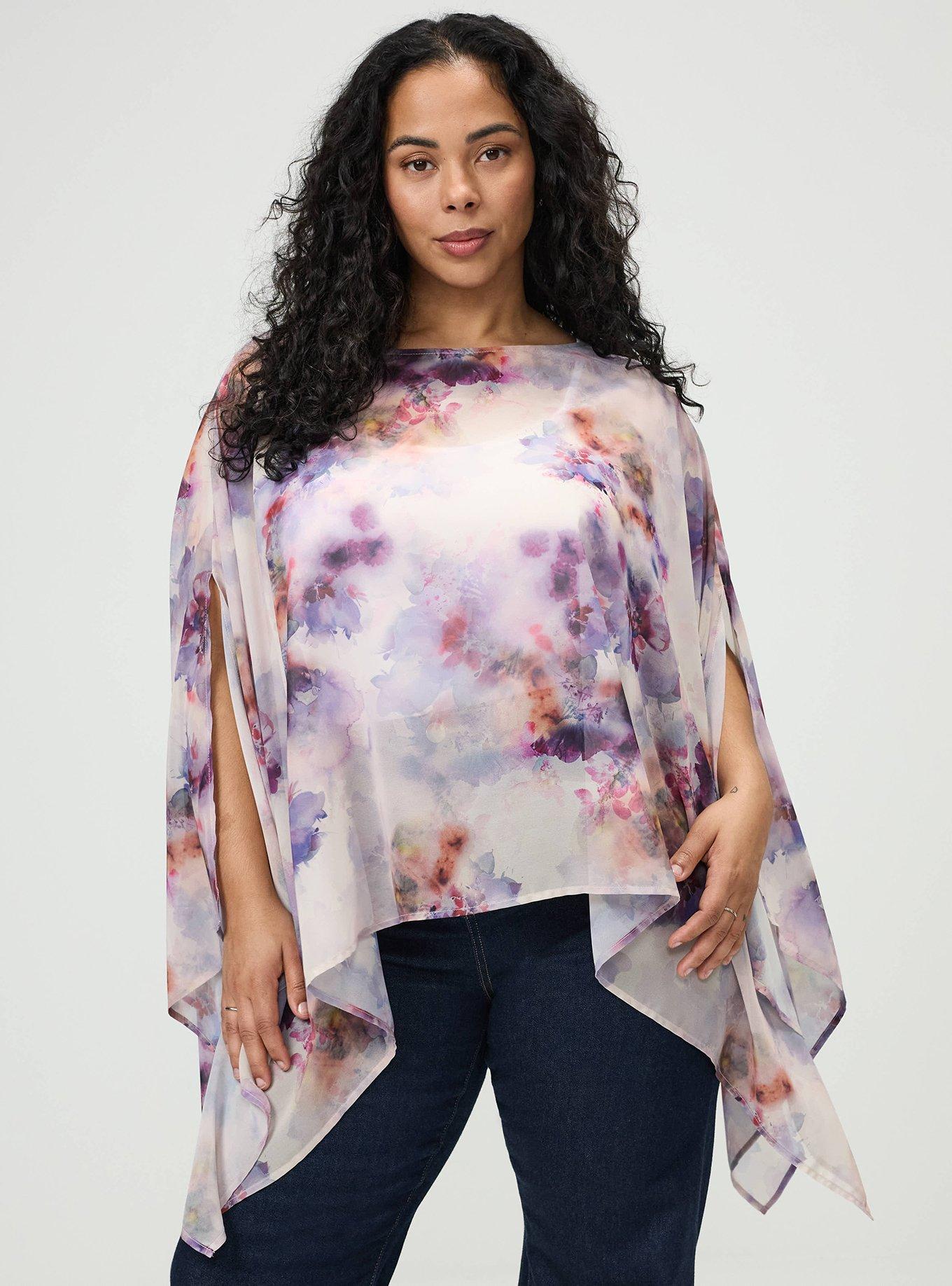 Chiffon Poncho Top, DYED FLORAL MULTI, hi-res
