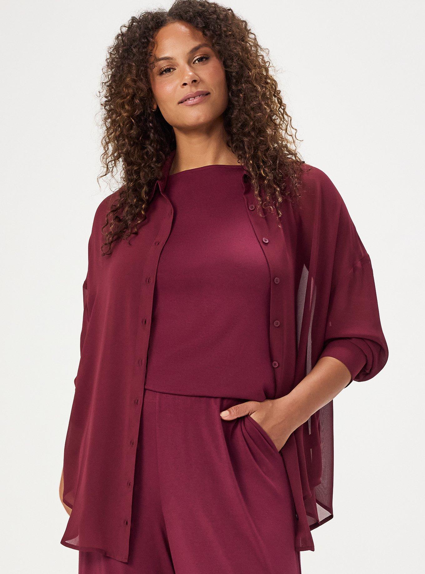 Chiffon Tunic Shirt, MAROON BANNER, hi-res