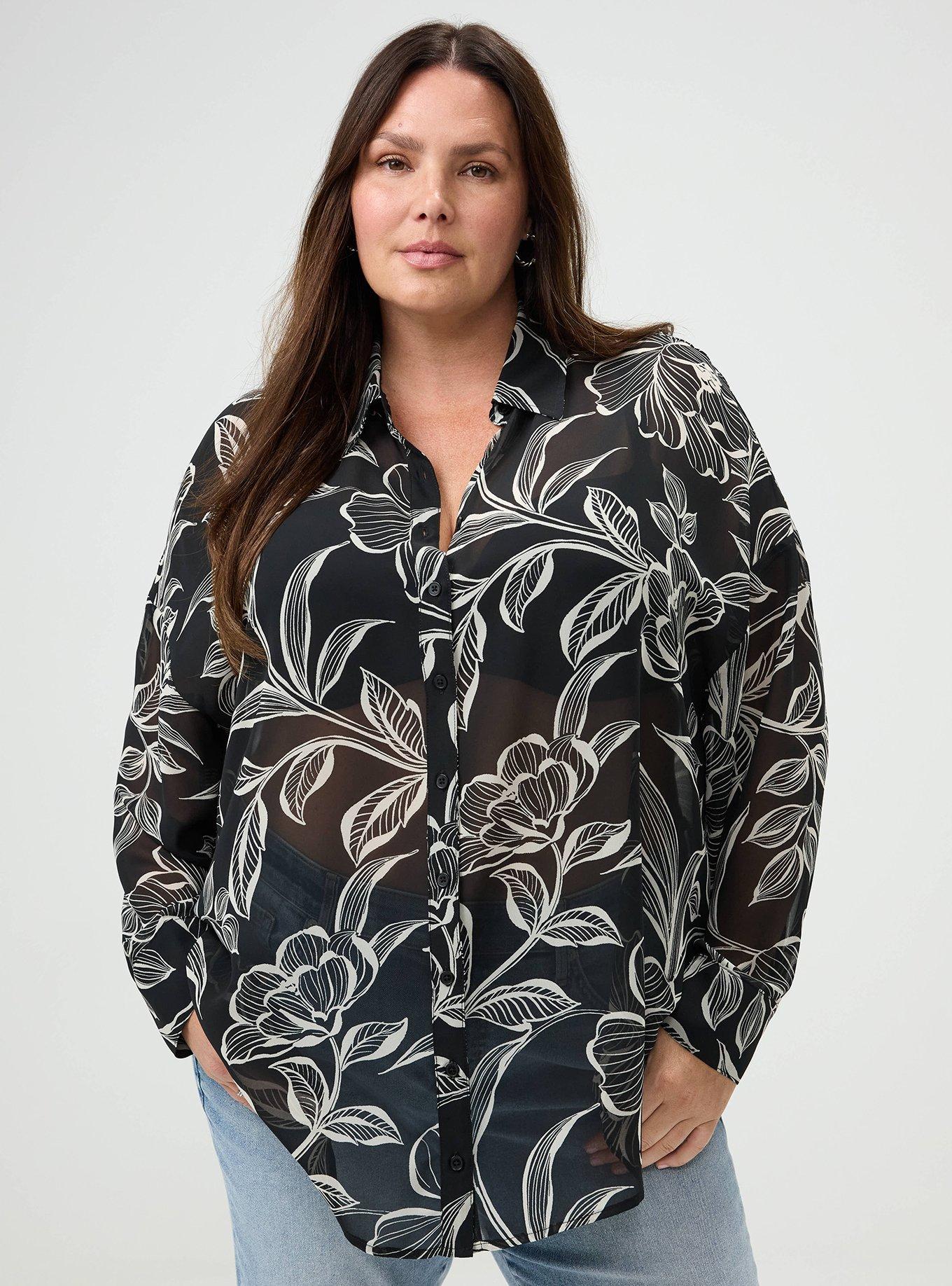 Chiffon Tunic Shirt, NOVA FLORAL BLACK, alternate