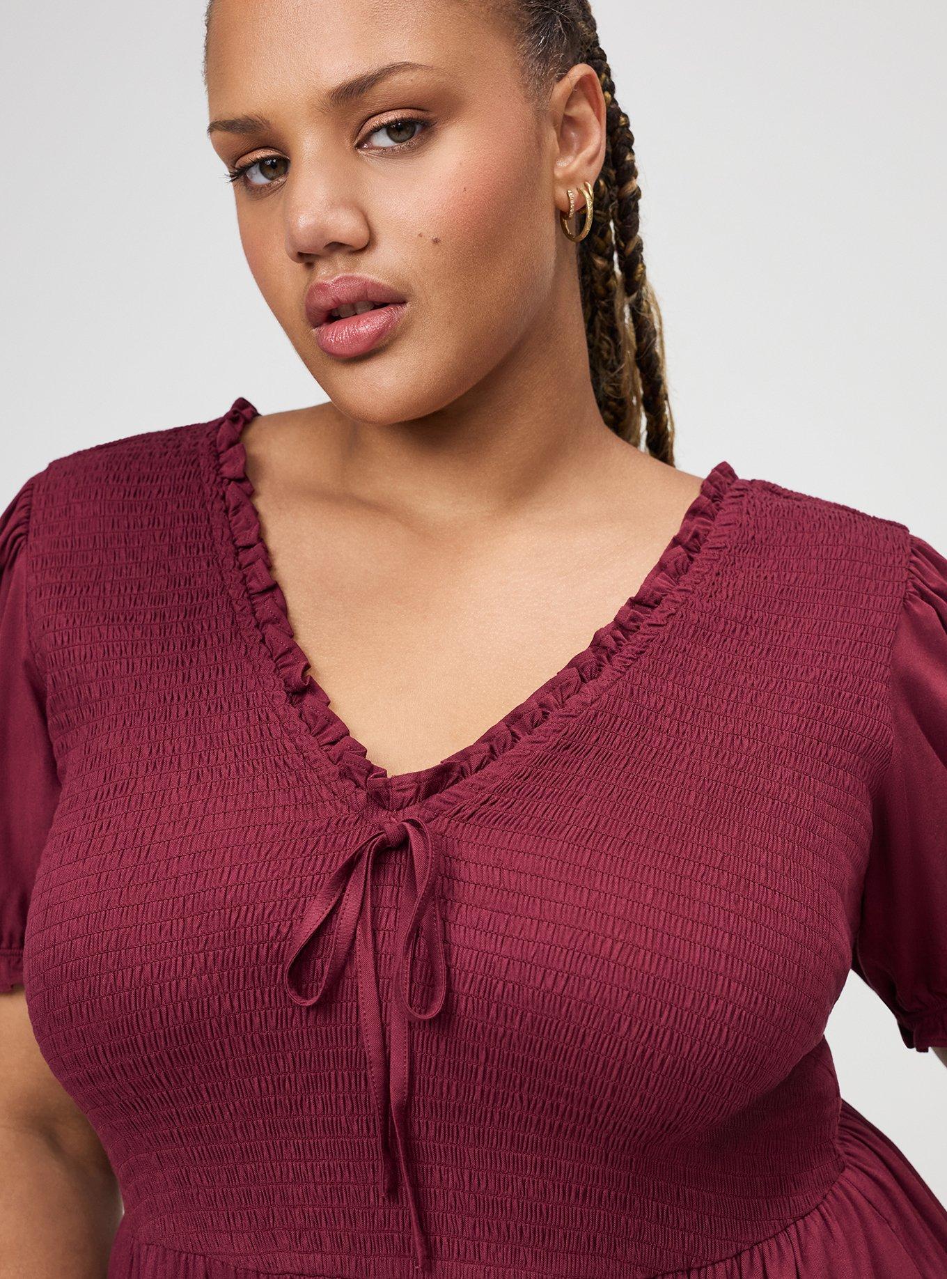V-Neck Smocked Bodice Romper, MAROON BANNER, alternate