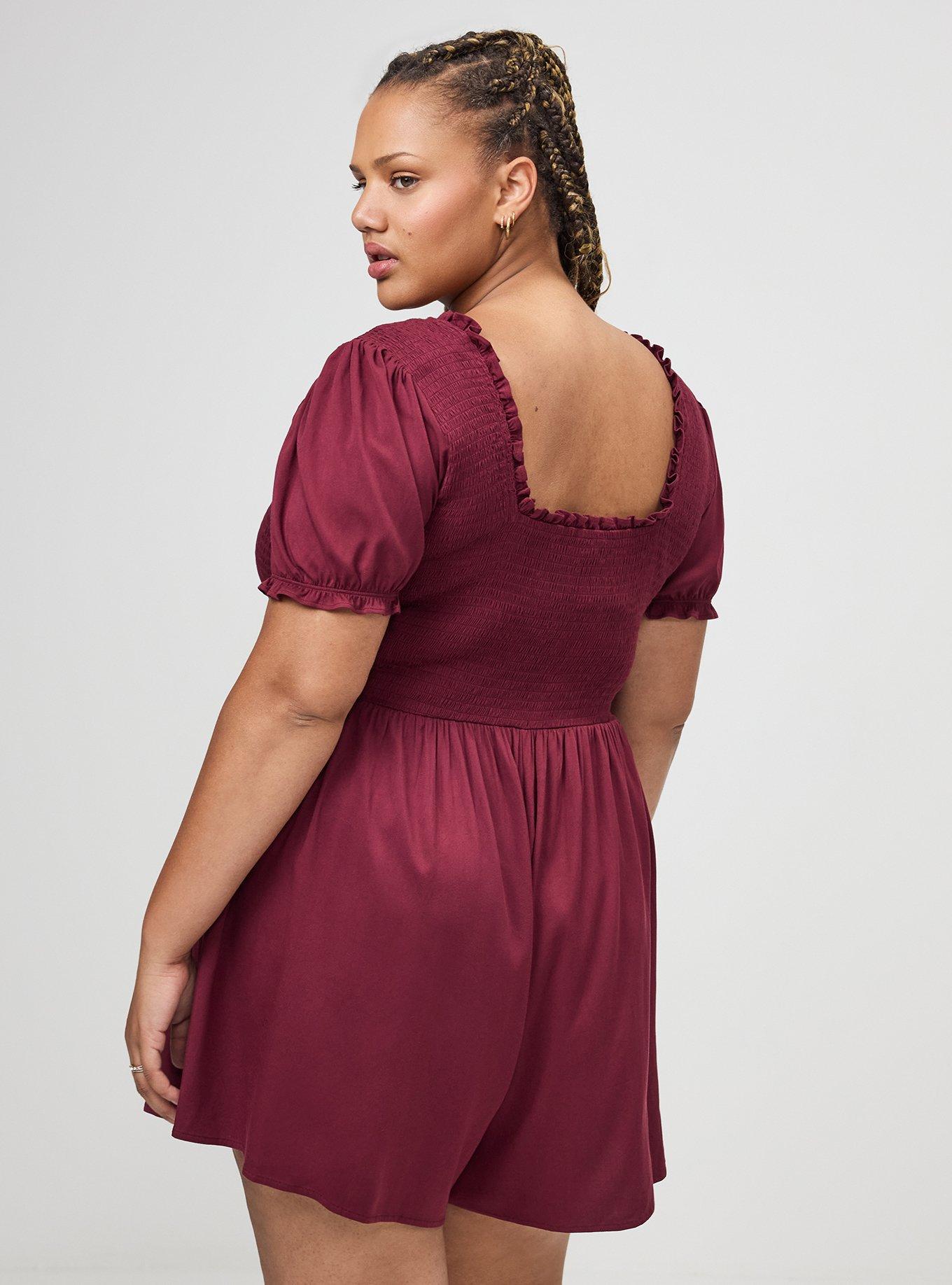 V-Neck Smocked Bodice Romper, MAROON BANNER, alternate