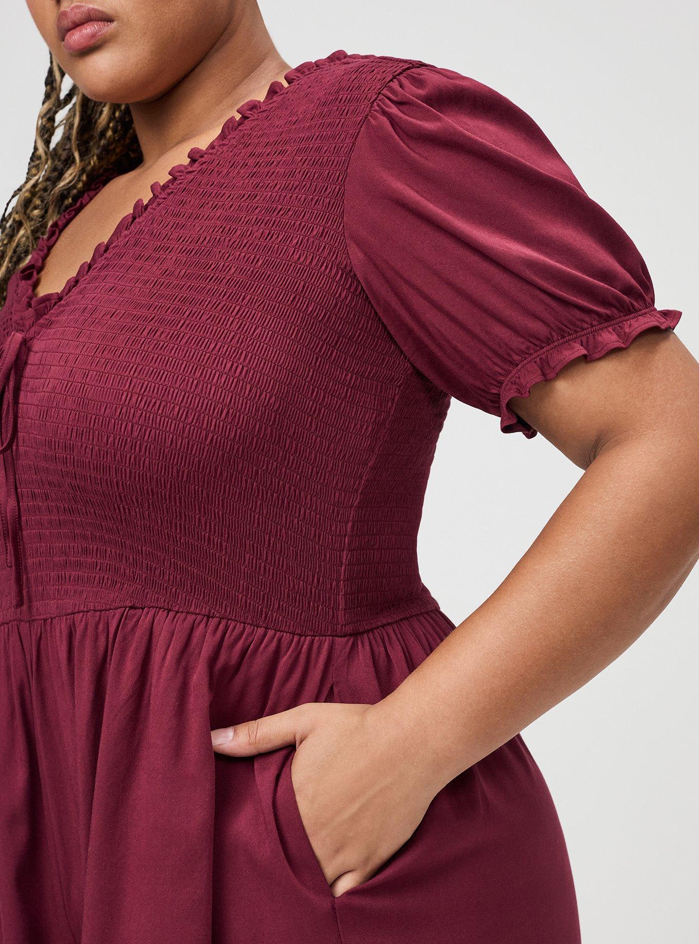 V-Neck Smocked Bodice Romper, MAROON BANNER, alternate