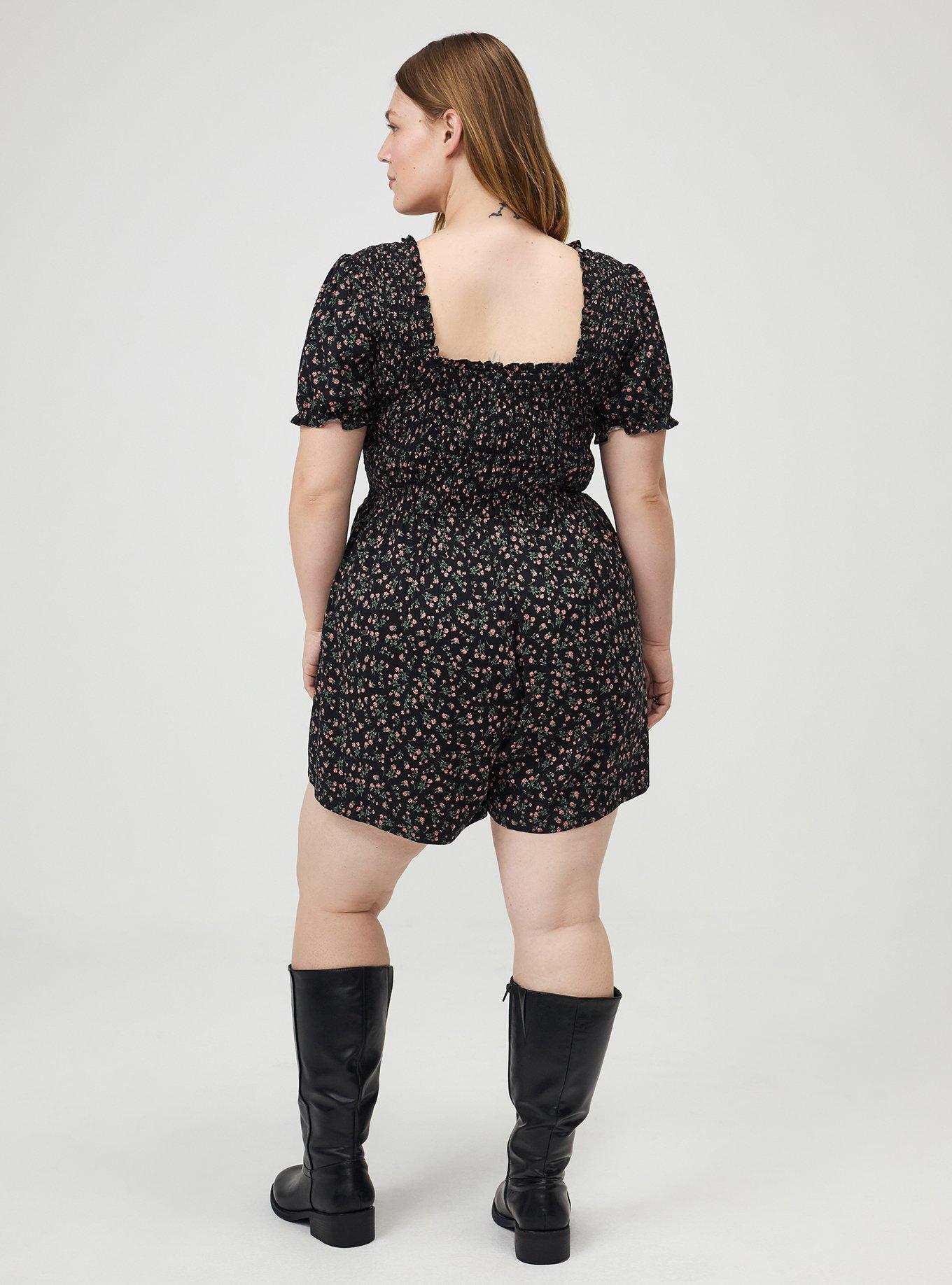 V-Neck Smocked Bodice Romper, ALISON DITSY FLORAL BLACK, alternate