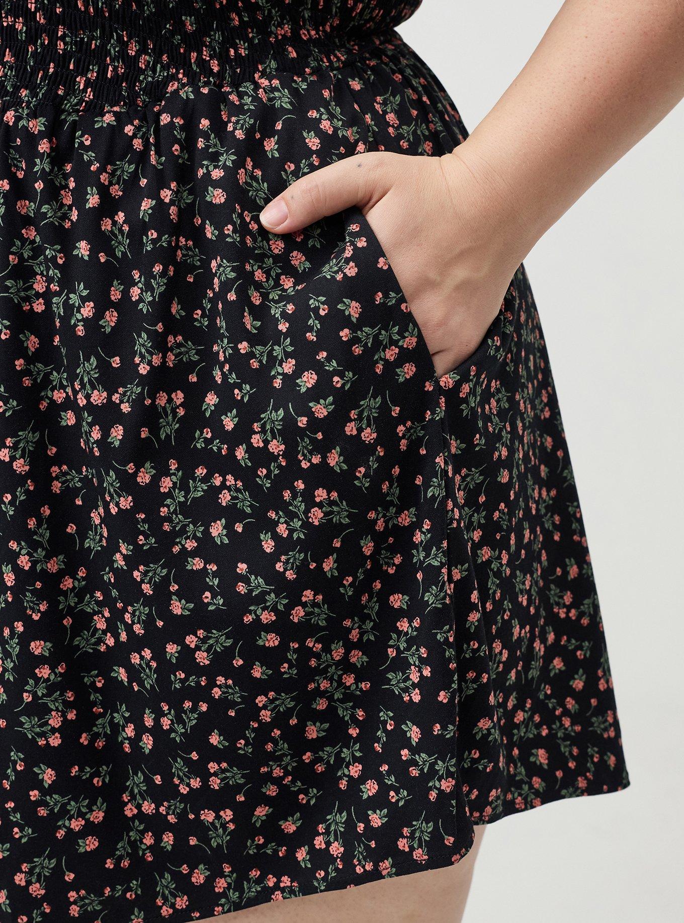 V-Neck Smocked Bodice Romper, ALISON DITSY FLORAL BLACK, alternate