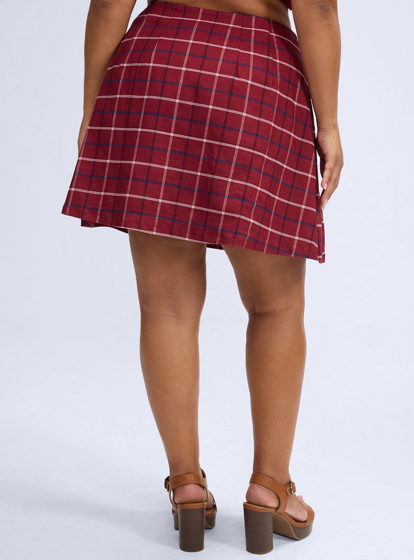 Plus Size Belle Isle Button Front Pleated Skort, BONNIE PLAID BURGUNDY, alternate