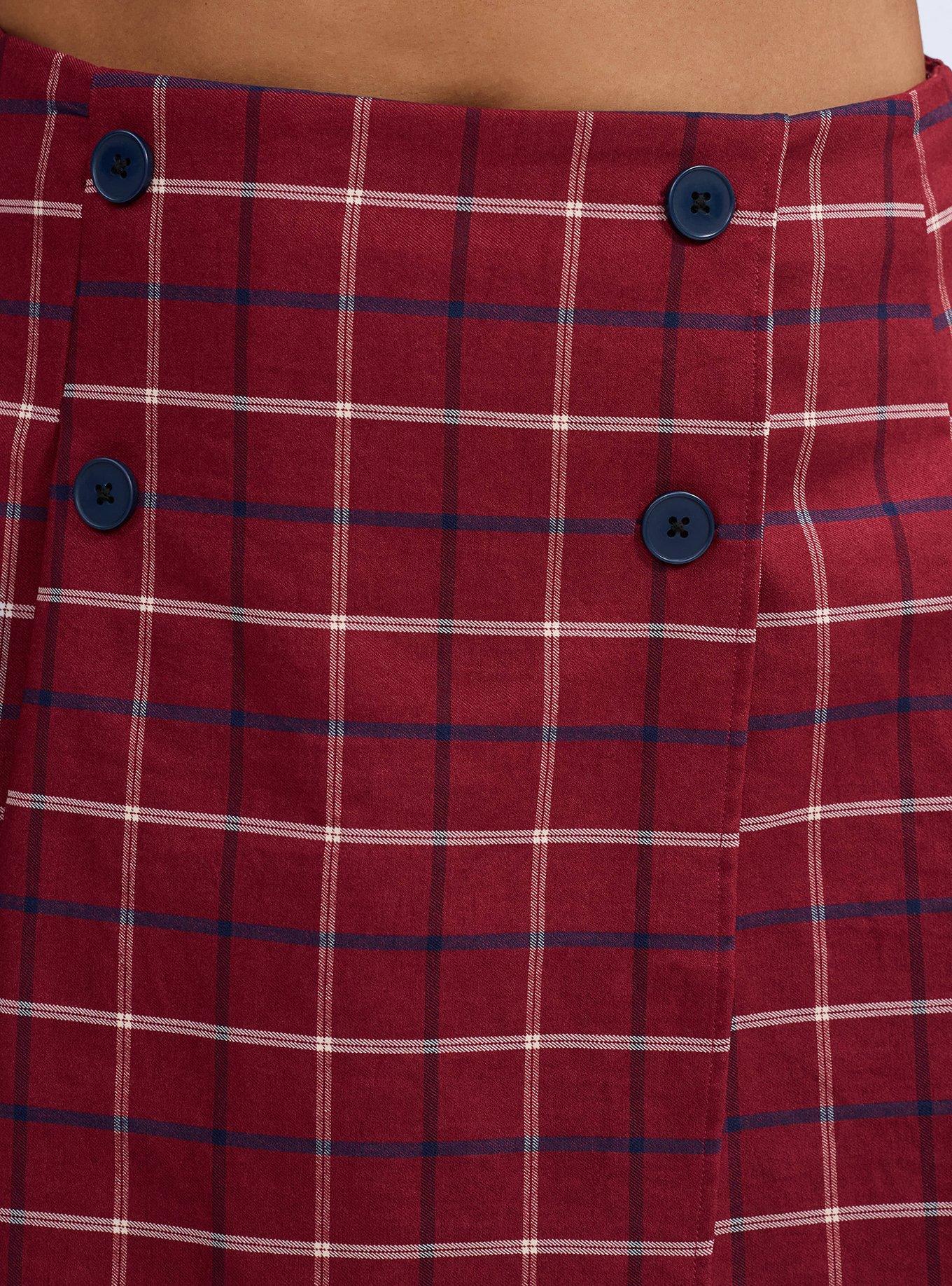 Plus Size Belle Isle Button Front Pleated Skort, BONNIE PLAID BURGUNDY, alternate