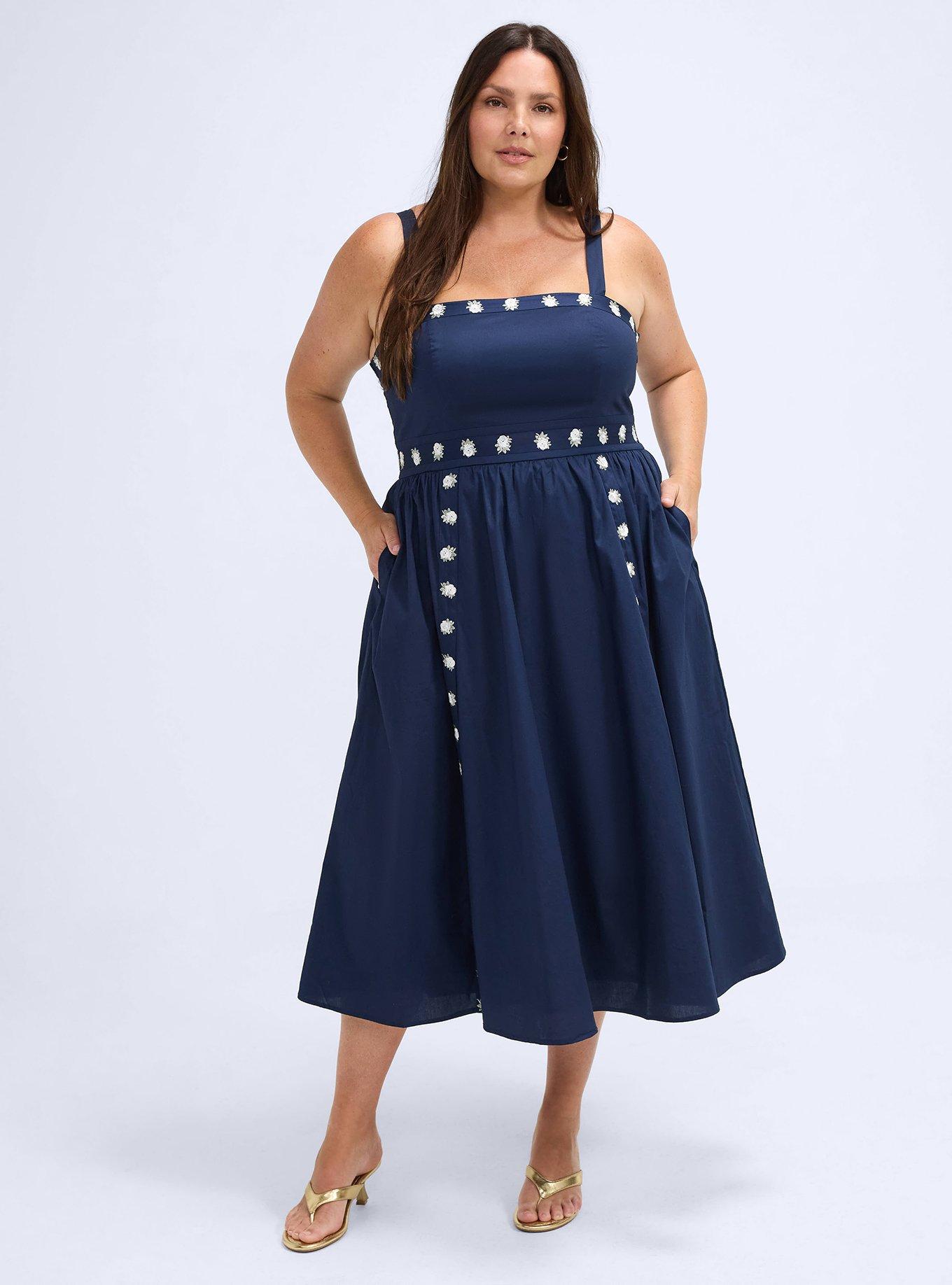 Belle Isle Embroidered Square Neck Midi Dress, PEACOAT, alternate