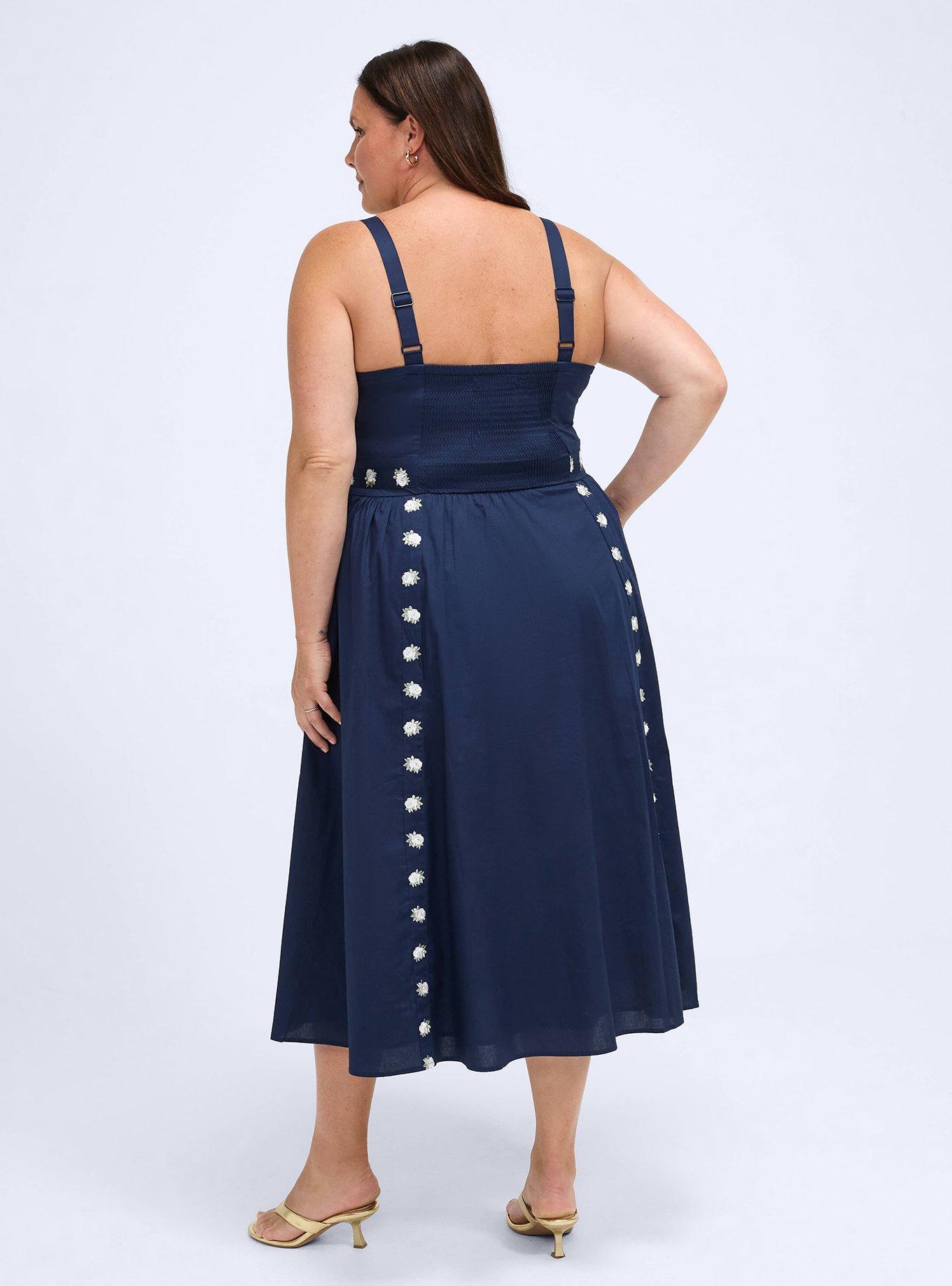 Belle Isle Embroidered Square Neck Midi Dress, PEACOAT, alternate