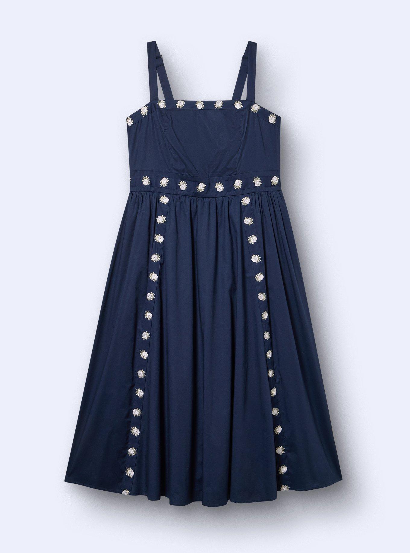 Belle Isle Embroidered Square Neck Midi Dress, PEACOAT, flat